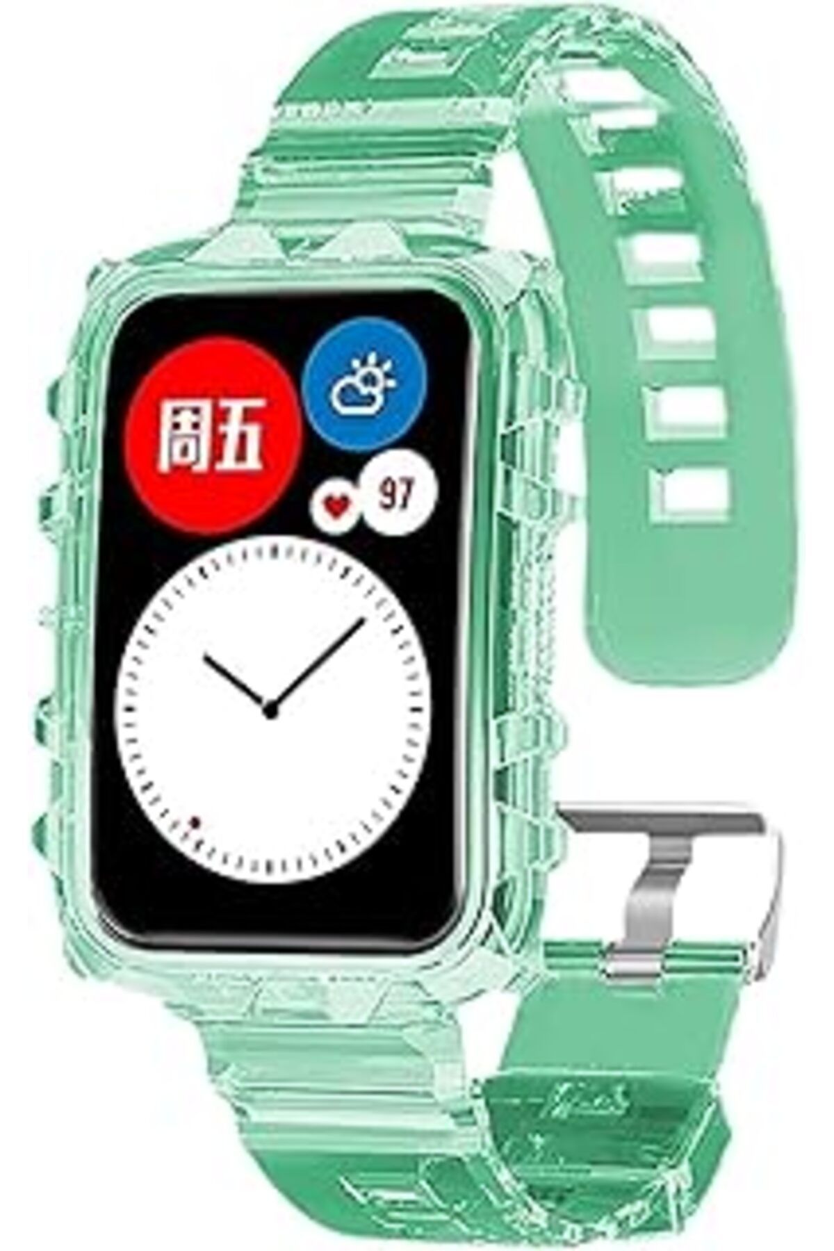 Pazarcan Huawei Watch Fit Ile Uyumlu Kordon Transparent Clear Band Kasa Koruyuculu Özel Tasarım Retro Siliko