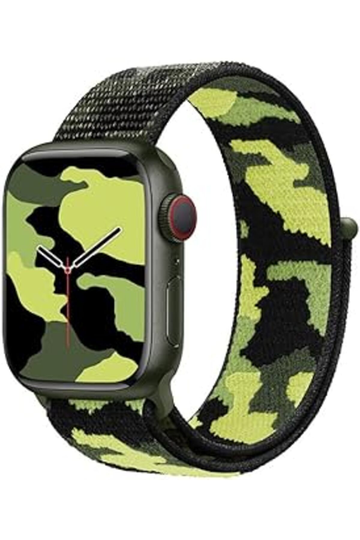 Pazarcan Watch 7 Ile Uyumlu Kamuflaj Desenli Kayış 45Mm Hasır Örgü İşlemeli Kordon Asker Yeşil
