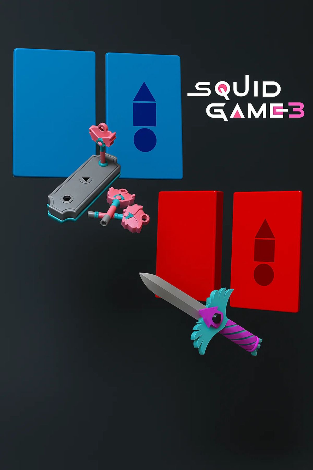 3D Stuff Squid Game 3 - 7 Parça Oyun Takımı (Bıçak + 3 Adet Anahtar + Kilit+ 2 Adet Kutu) - Plastik