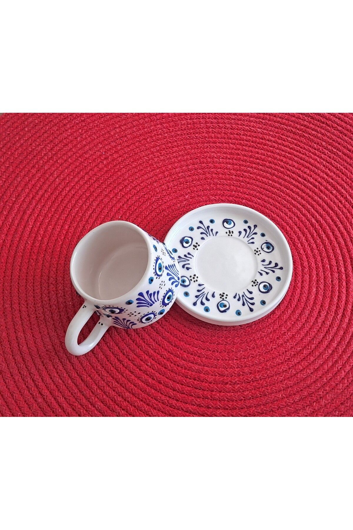 Artiser Nazar dekorlu seramik kupa takımı, Nazar dekorlu seramik mug takımı, EL yapımı fincan takımı