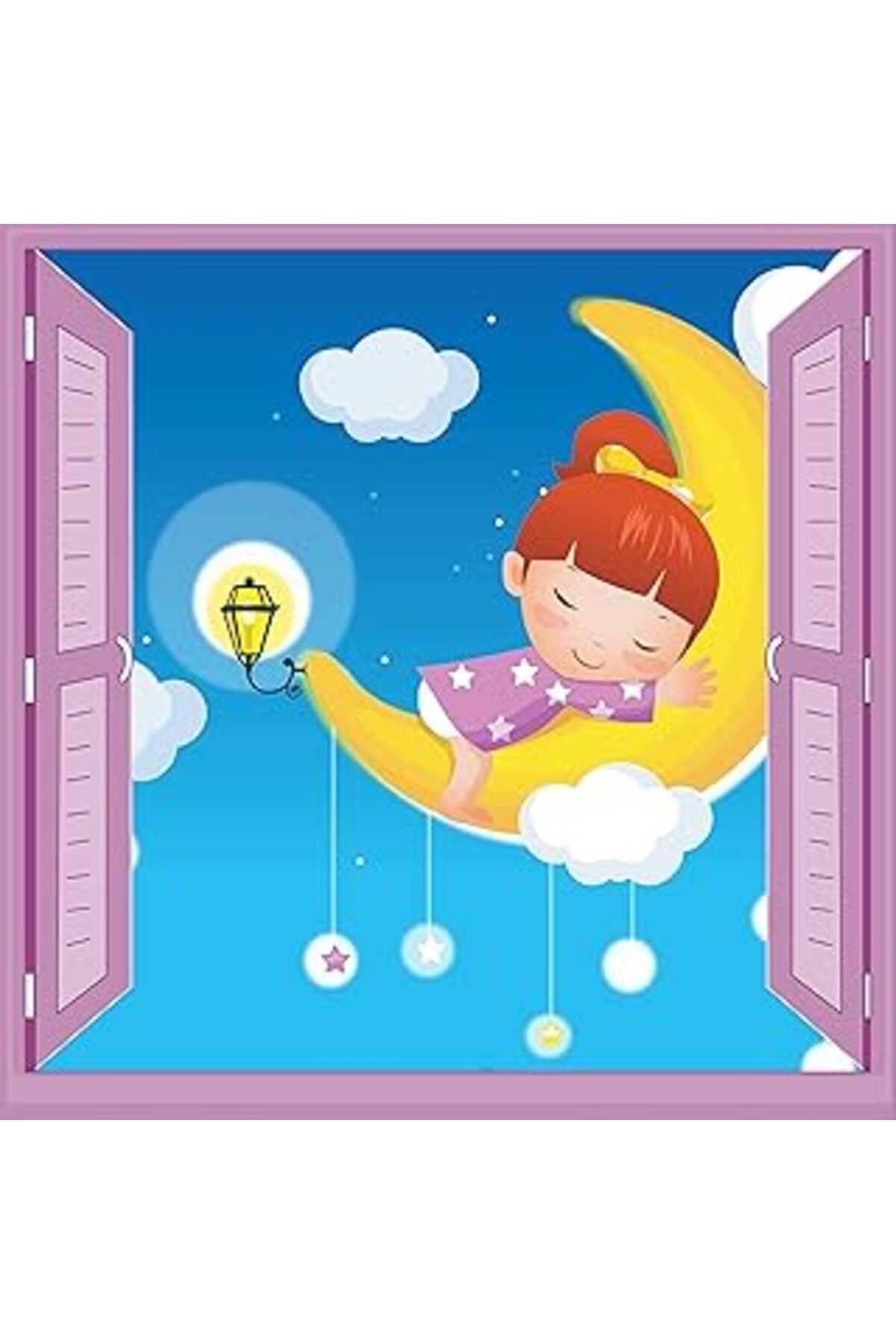 Mu Art Ahşap Çocuk Odası Bebek Odası Pencere Poster Duvar Kağıdı Ayda Uyku