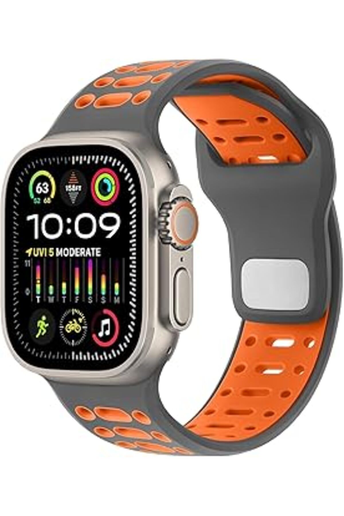 Qedii Minesk Apple Watch Ile Uyumlu 42-44-45-46-49 Mm Için Spor Silikon Kordon Hava Alabilen Çift Renkli