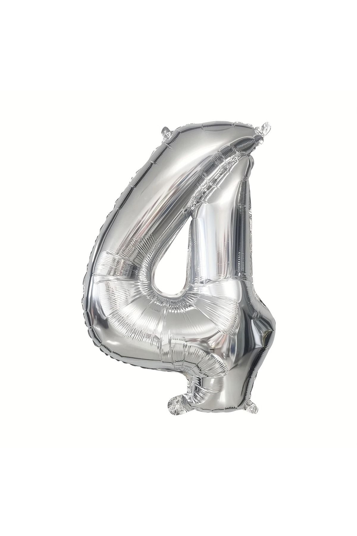 PartyPoo Gümüş Rakam Folyo Balon 4 Rakamı Gümüş Renk 100cm - Rakam Balon - 4 Yaş Doğum Günü Balonu