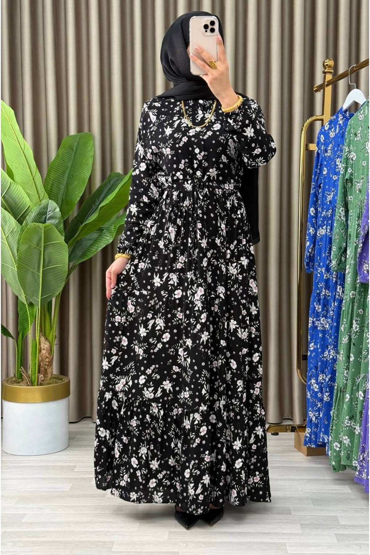CYM Butik Tesettür Çiçekli Yazlık Viskon Büyük Beden Elbise