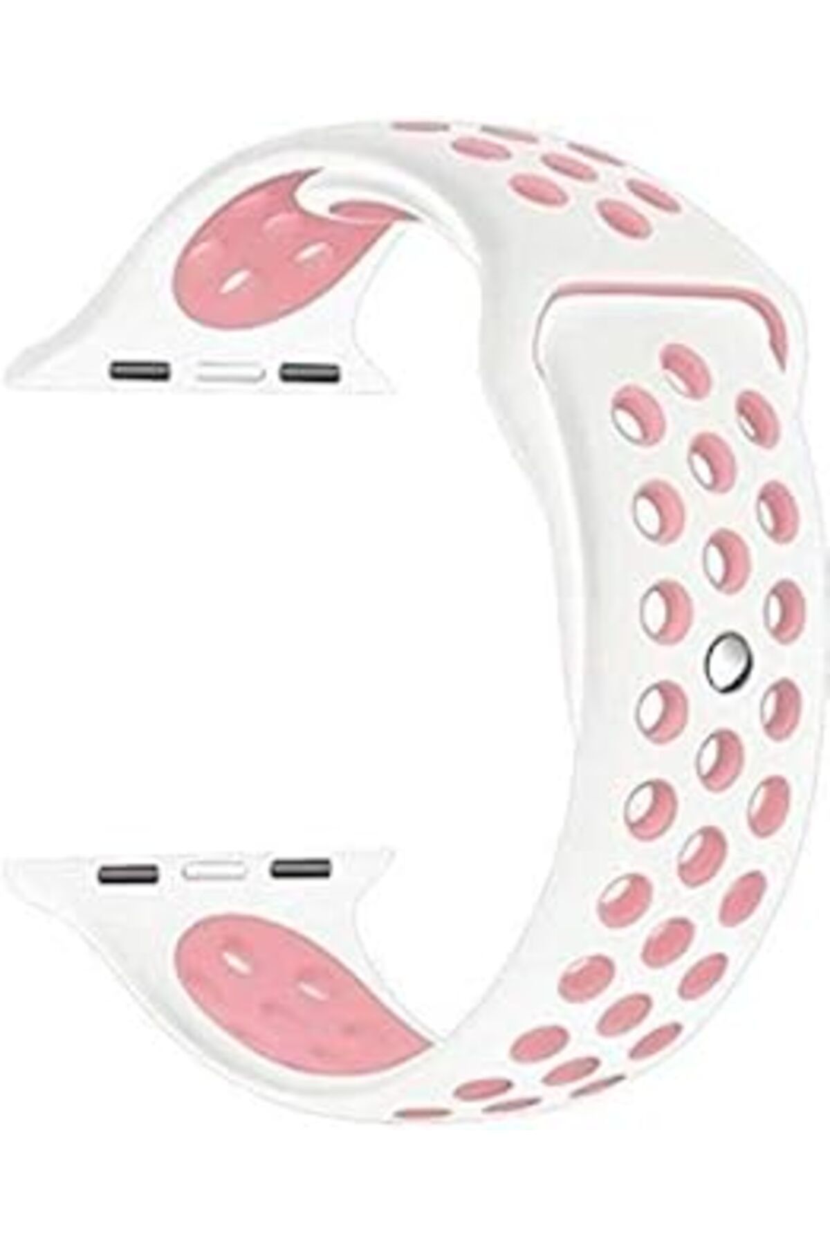 Pazarcan Markacase Apple Watch Series 4 5 44 Mm Uyumlu Delikli Silikon Kordon Beyaz Pembe (L)