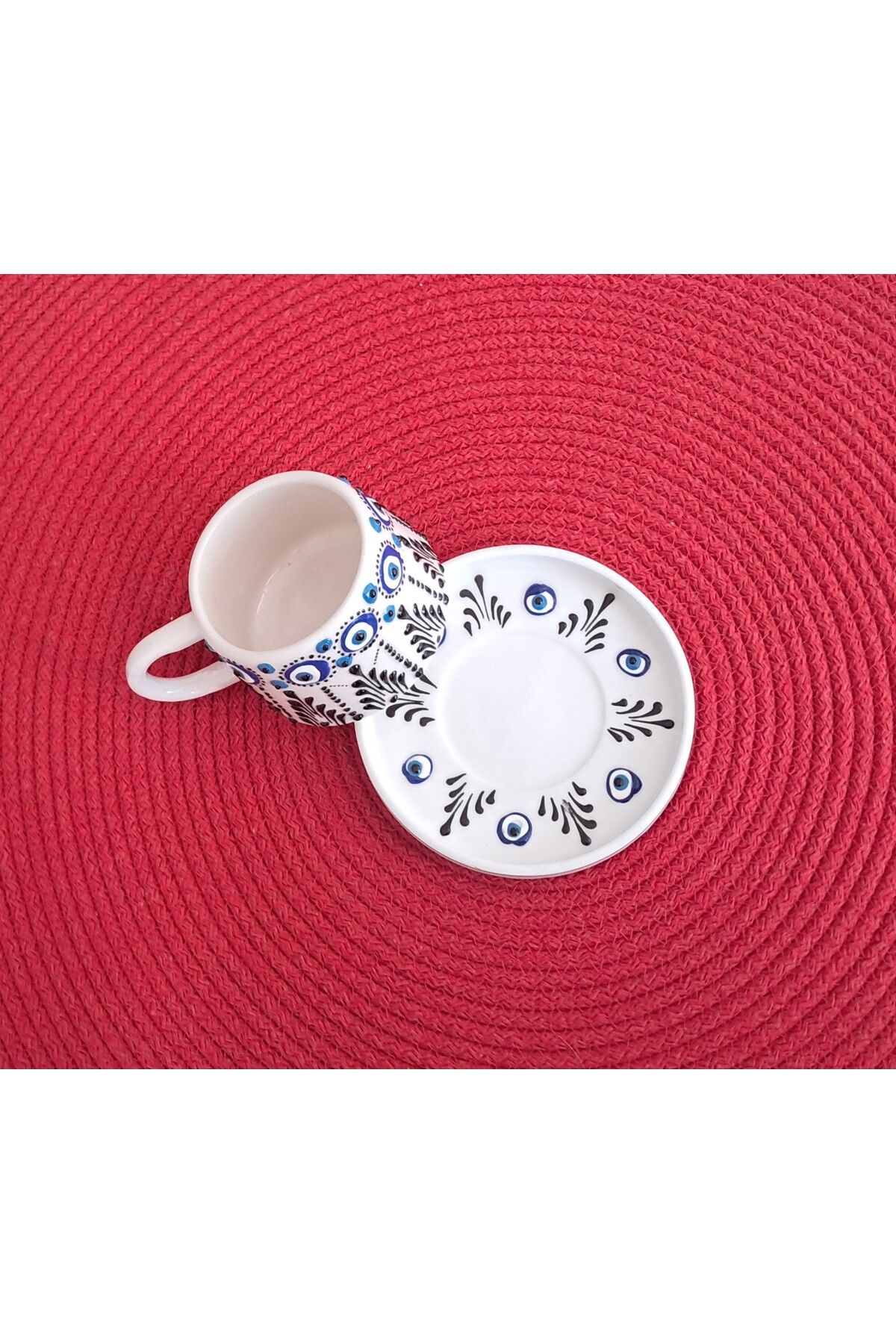 Artiser Nazar dekorlu seramik kupa takımı, Nazar dekorlu seramik mug takımı, EL yapımı fincan takımı
