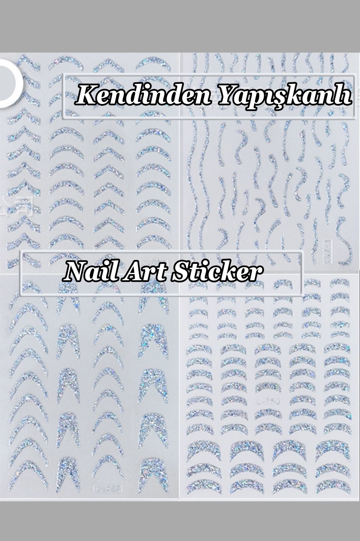 Easy Beauty 4 Adet Kendinden Yapışkanlı 3D Üç Boyutlu Tırnak Sticker Gümüş Renk Tırnak Dövmesi
