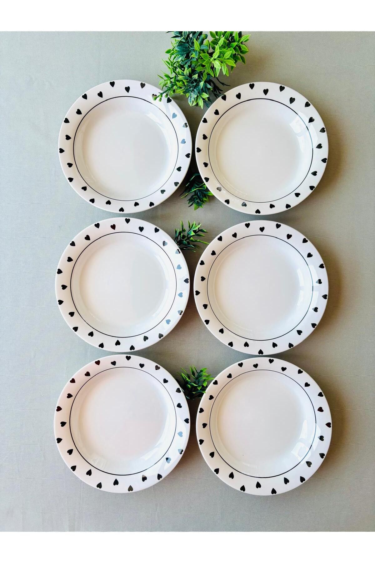 VENÜS HOME DECORATION Siyah Kalp Model 6 Adet Modern Yemek Tabağı
