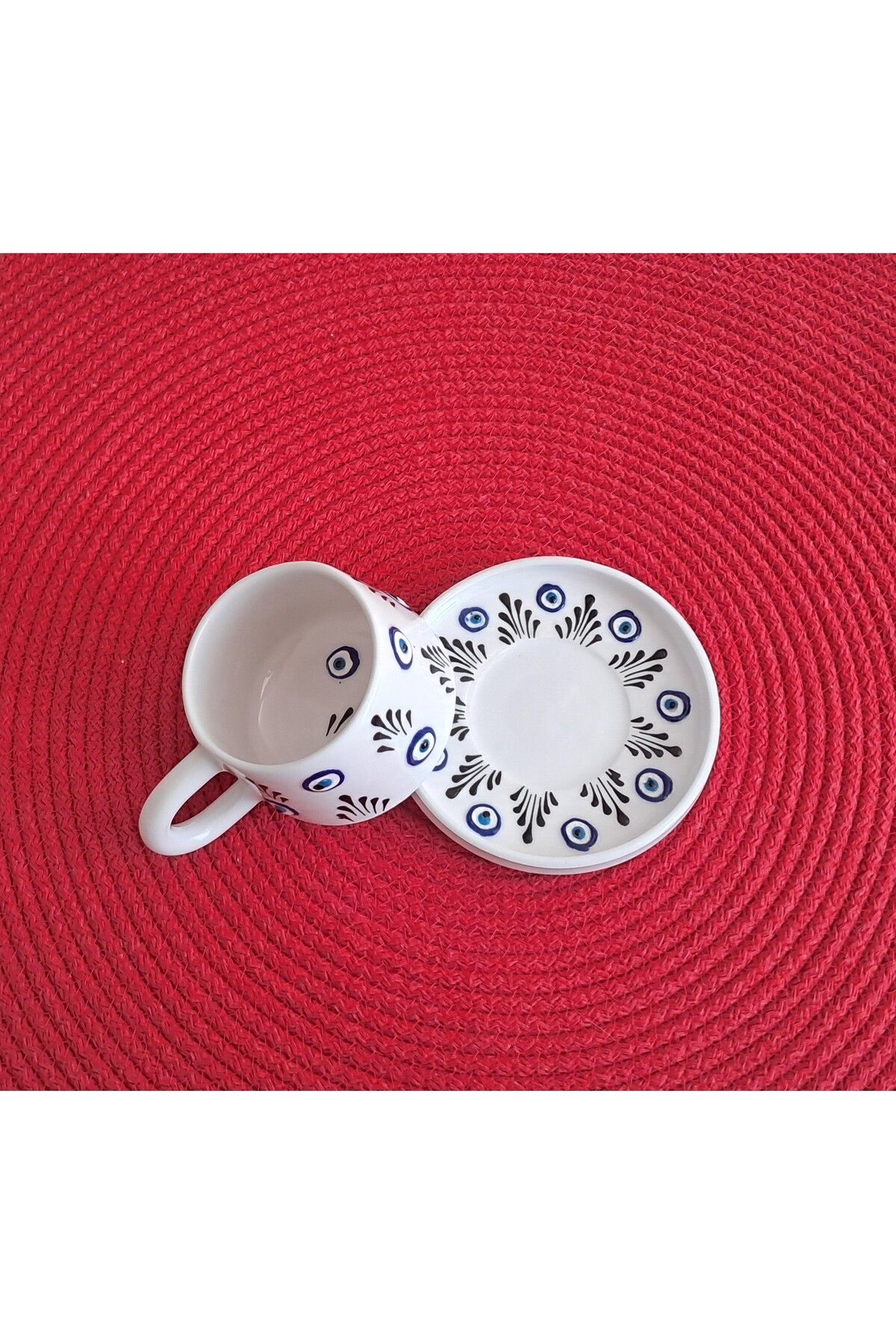 Artiser Nazar dekorlu seramik kupa takımı, Nazar dekorlu seramik mug takımı, EL yapımı fincan takımı