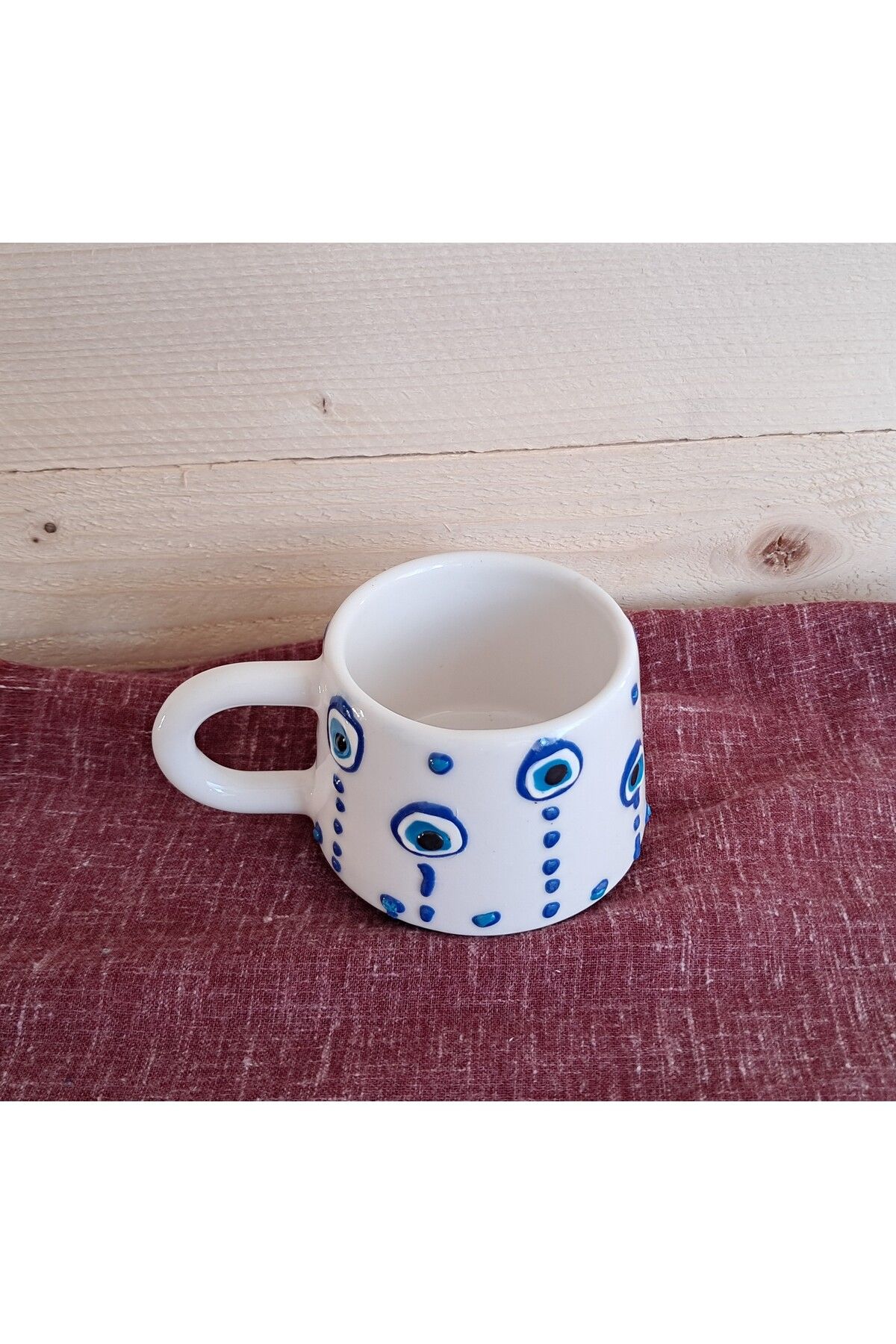 Artiser Nazar Dekorlu Seramik Kupa, Nazar Dekorlu Seramik Mug, El Yapımı Seramik Kupa