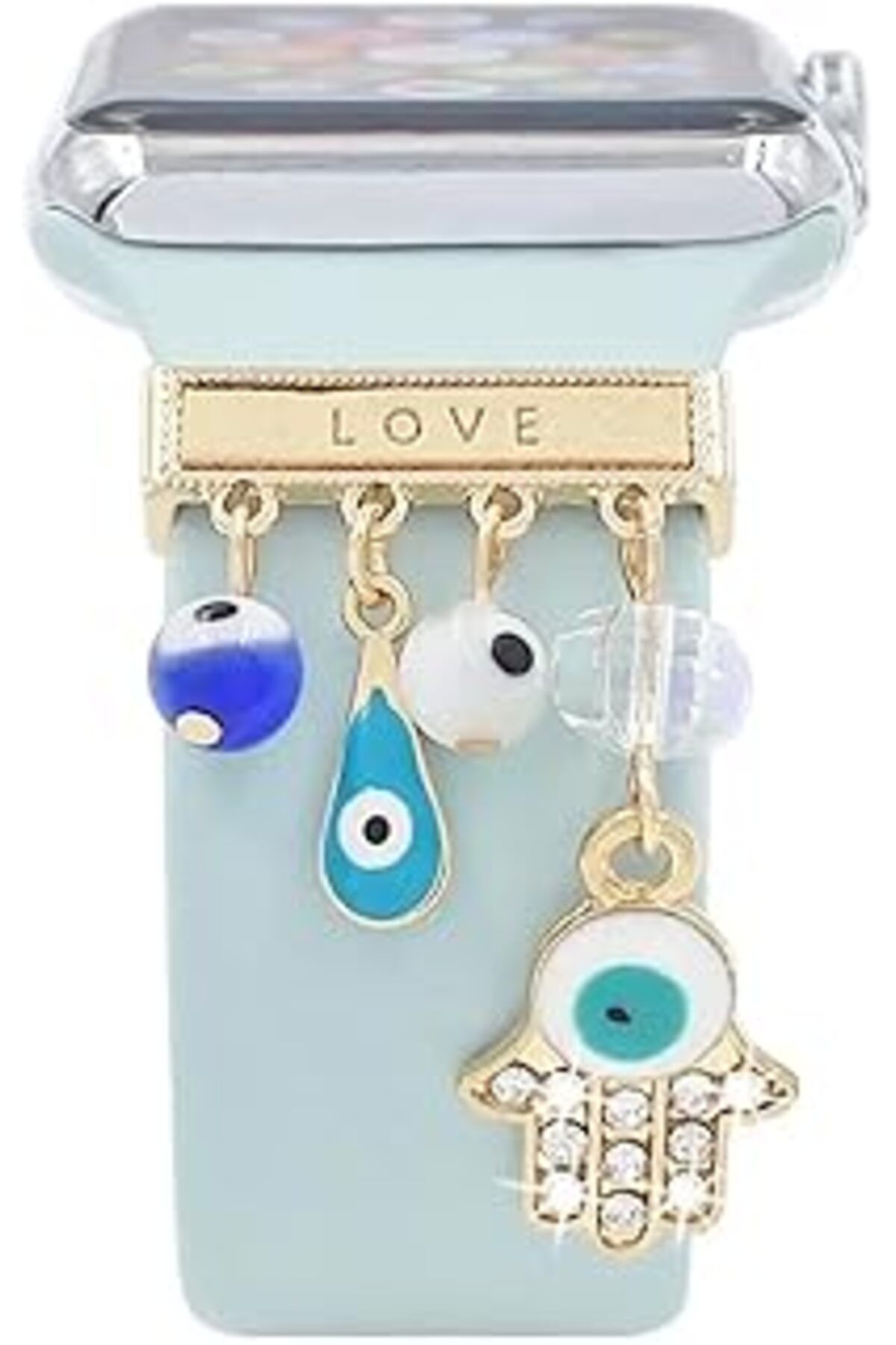 Mu Art Ahşap Microsonic Apple Watch 10 46mm Için Kordon Süsü Charm Love Hamsa