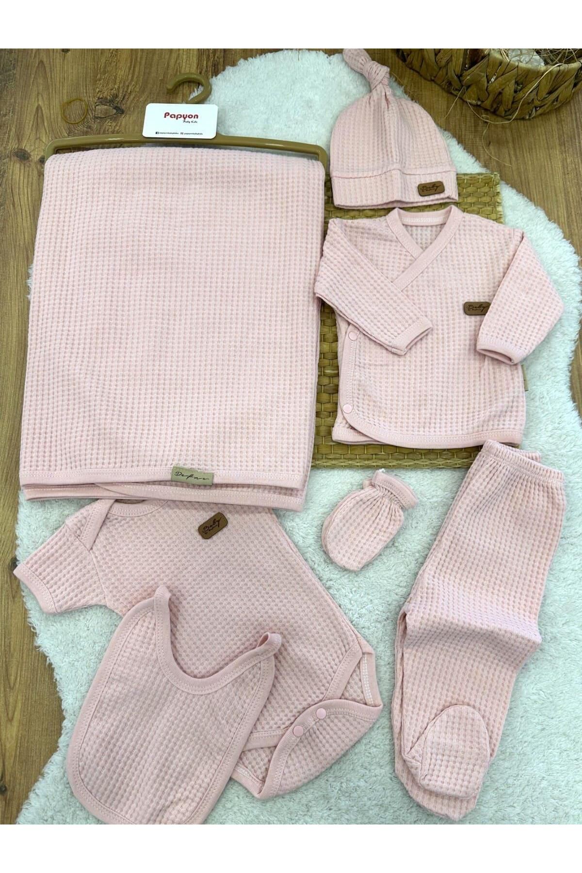 Papyon Baby Kids Waffle Yenidoğan Kız Bebek 7'li Zıbın Set Hastane Çıkışı