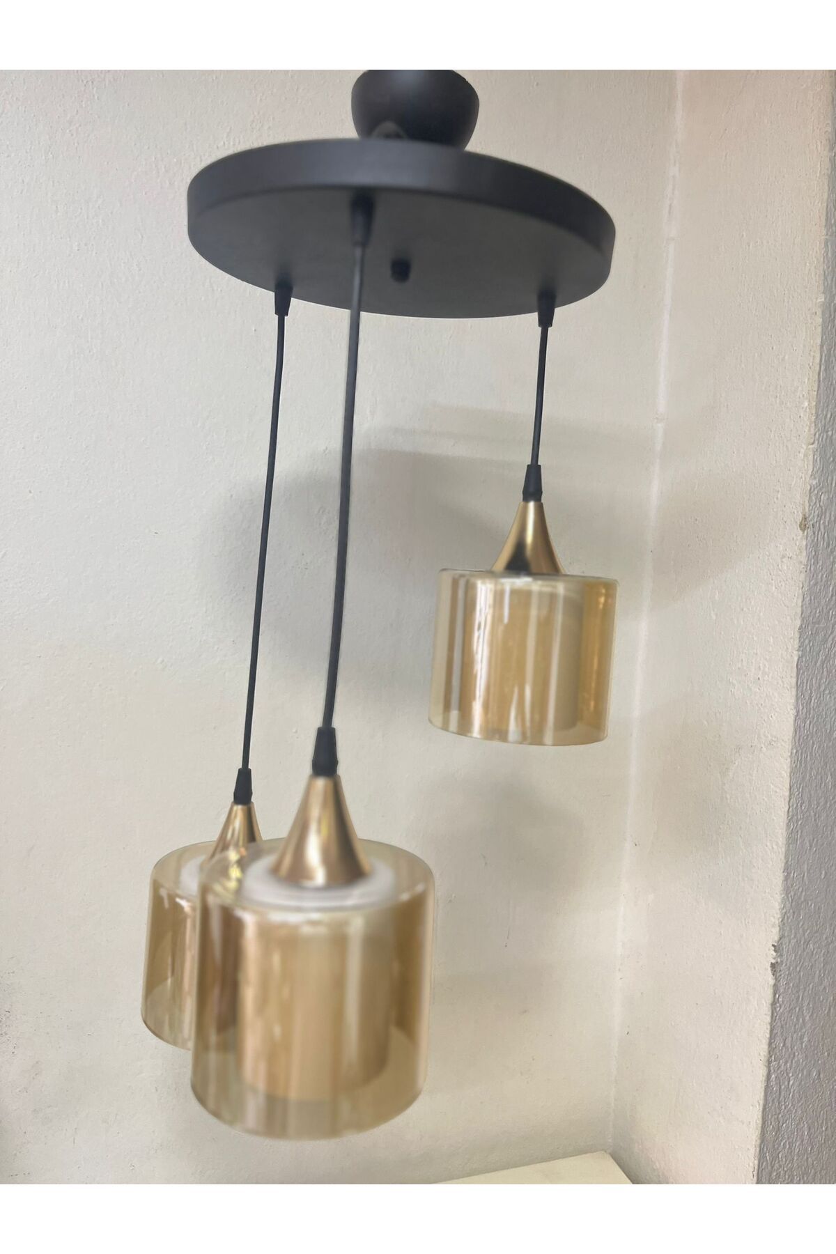 TIGEA Accessories ÇİFT CAM ÜÇLÜ LÜKS SARKIT AVİZE SALON YEMEK ODASI