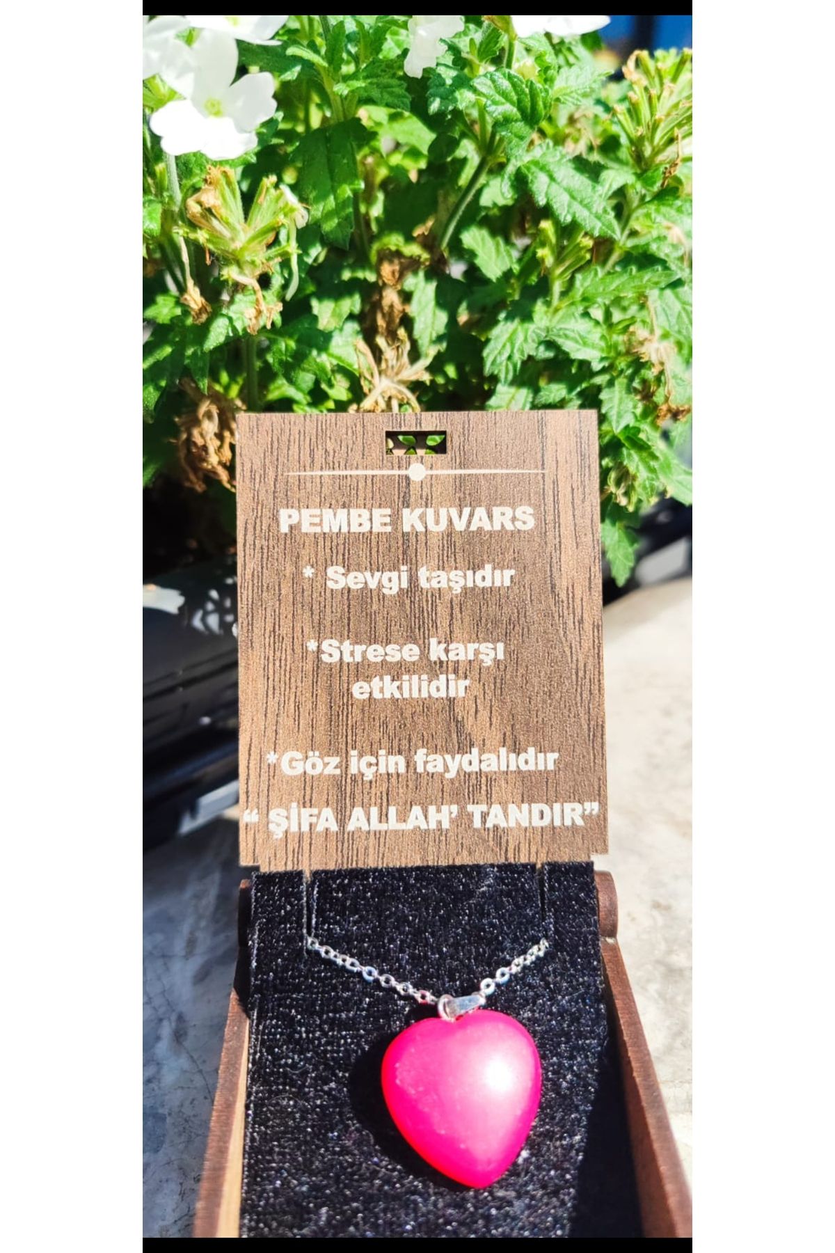 Elmas Dudu Pembe Kuvars Doğal Taş Kolye