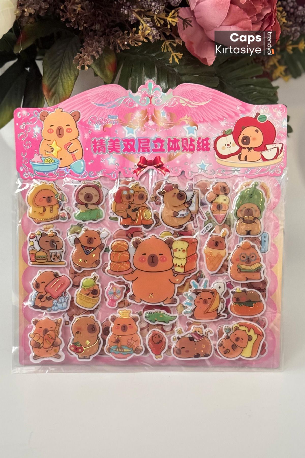 caps anlarınızı paylaştığınız ortağınız Capybara Temalı 3D Puf Kabartmalı 56 Adet 2 Sayfa Çıkartma Seti – Ajanda, Günlük, Scrapbook Çıkartma