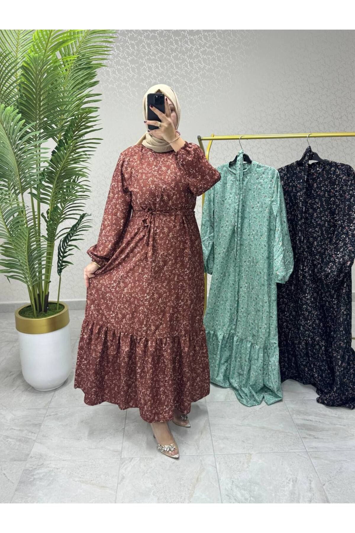CYM Butik Tesettür Baskılı Çiçekli Yazlık Büyük Beden Elbise