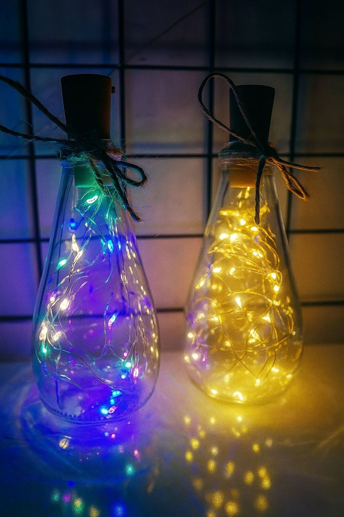 etxShop LED Işıklı Cam Şişe Dekoratif Lamba - Rustik İp Detaylı Gece Lambası Hediyelik