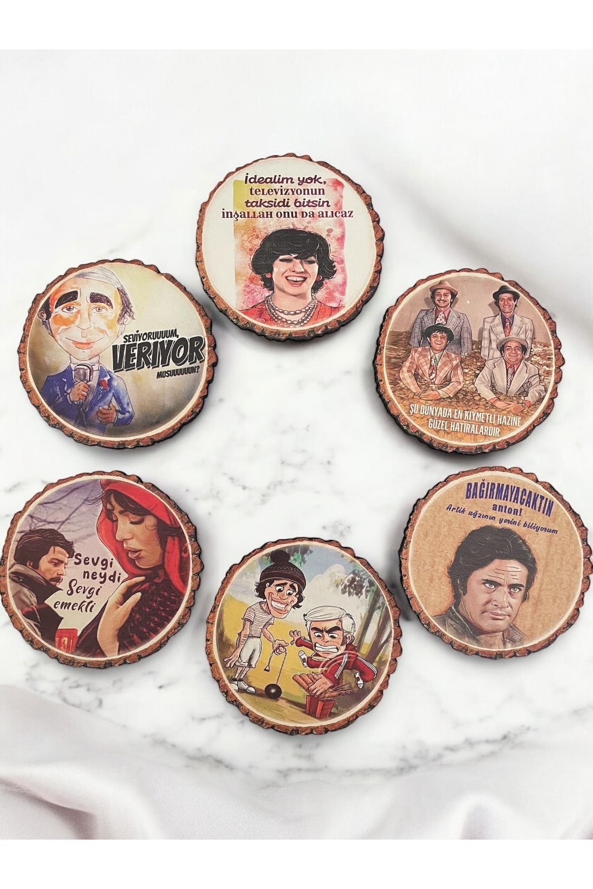 Artistic Quality Nostaljik Yeşilçam Replikleri ile Baskılı Çay, Kahve, Meşrubat Altlığı - Nihale 6 Adet