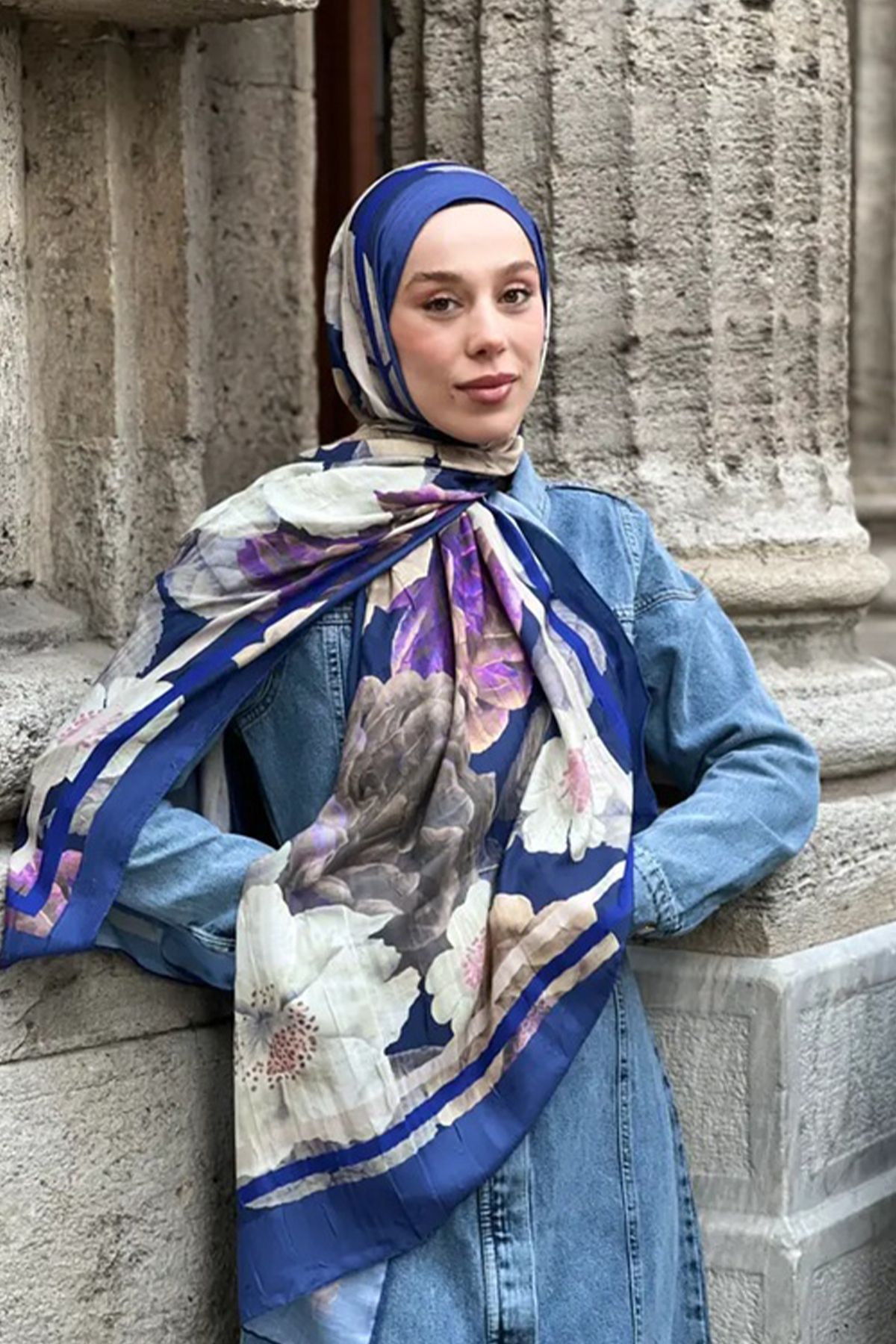 Tesettür Diyarı Gül Desen Bambu Şal