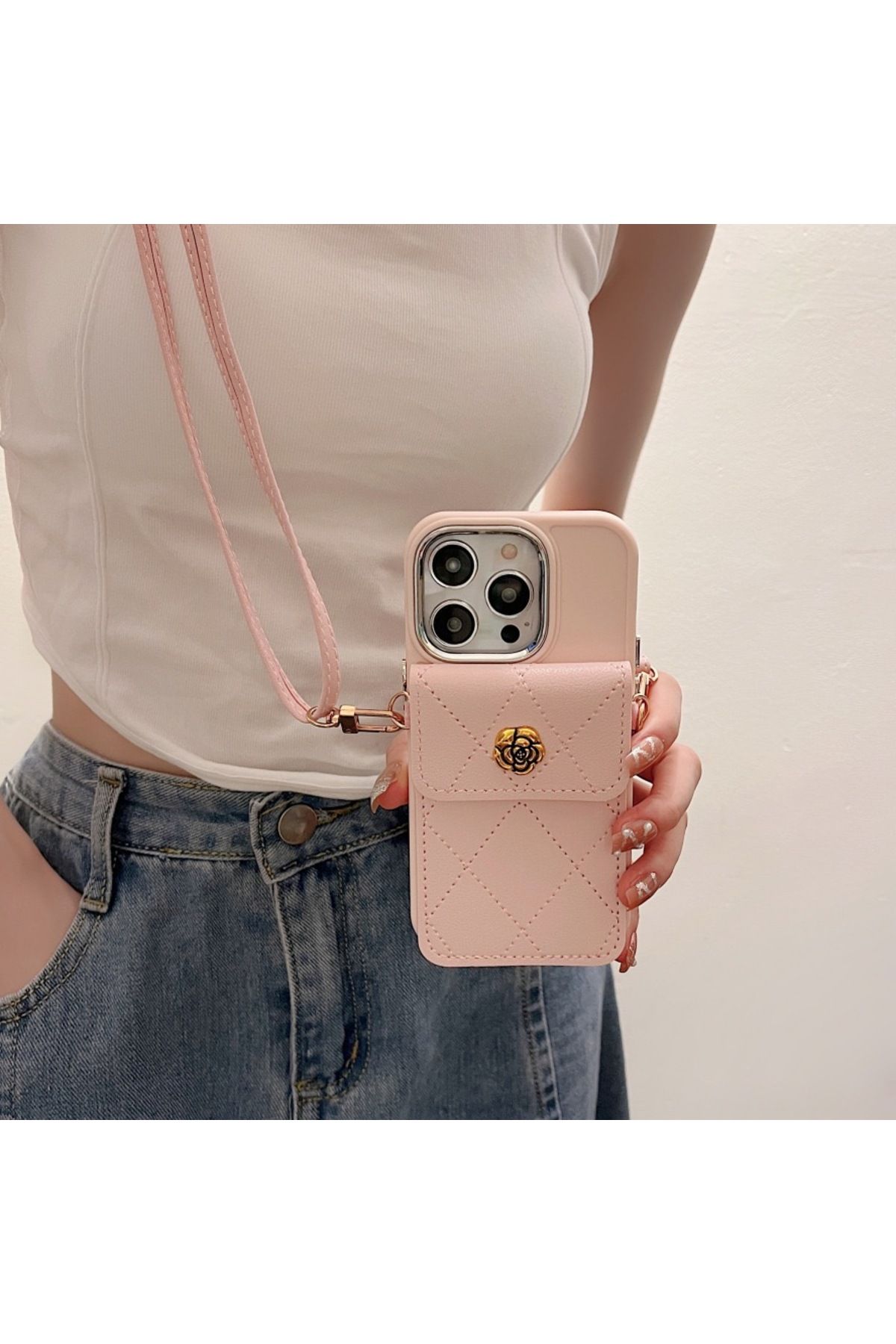 Rosaland0 IPhone 14 Plus omuz askılı telefon kılıfı