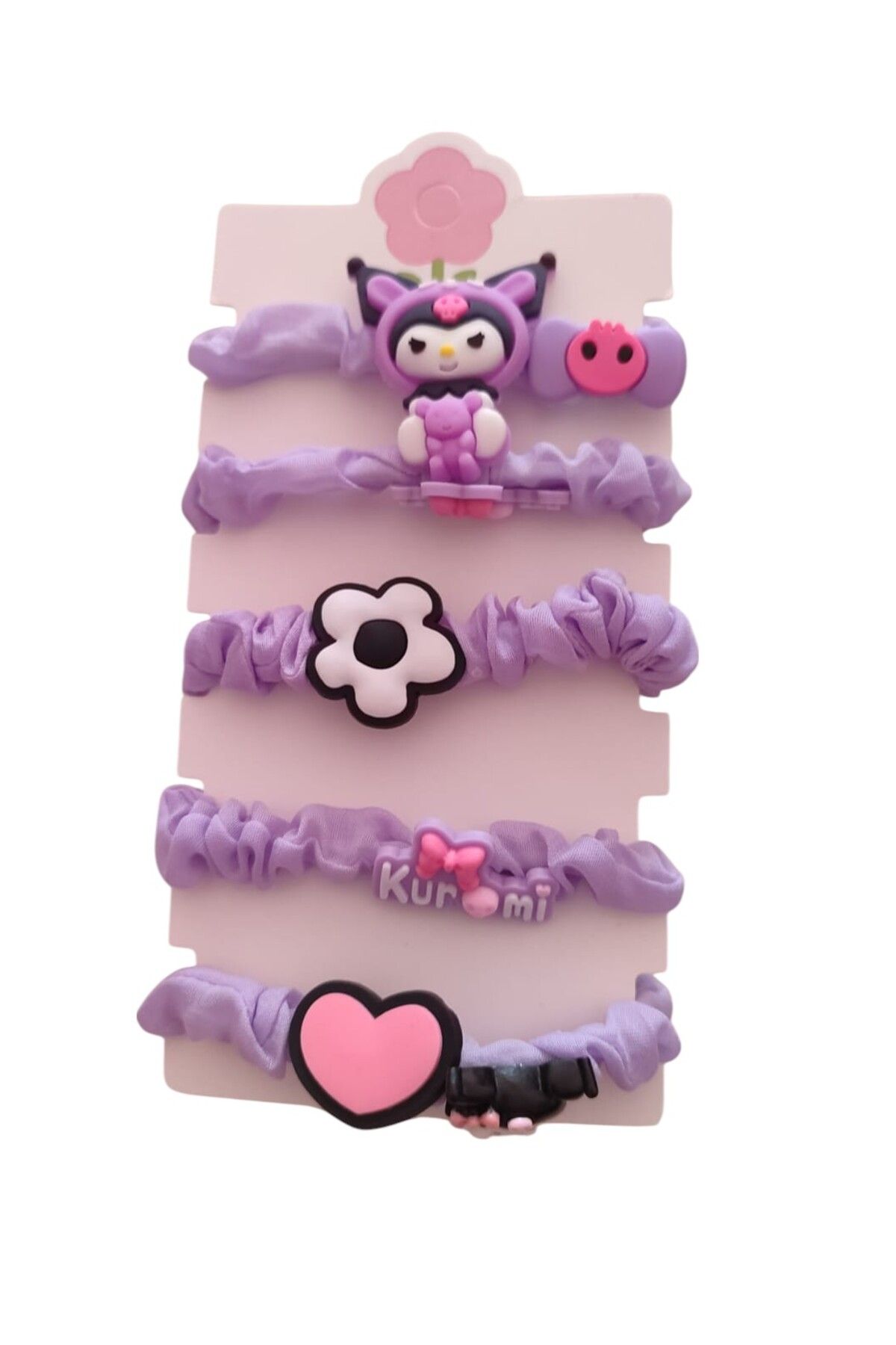 FAMEMUS ACCESSORY Kuromi Temalı 5'li Mor Saç Lastiği Seti – Sevimli ve Renkli Tasarım