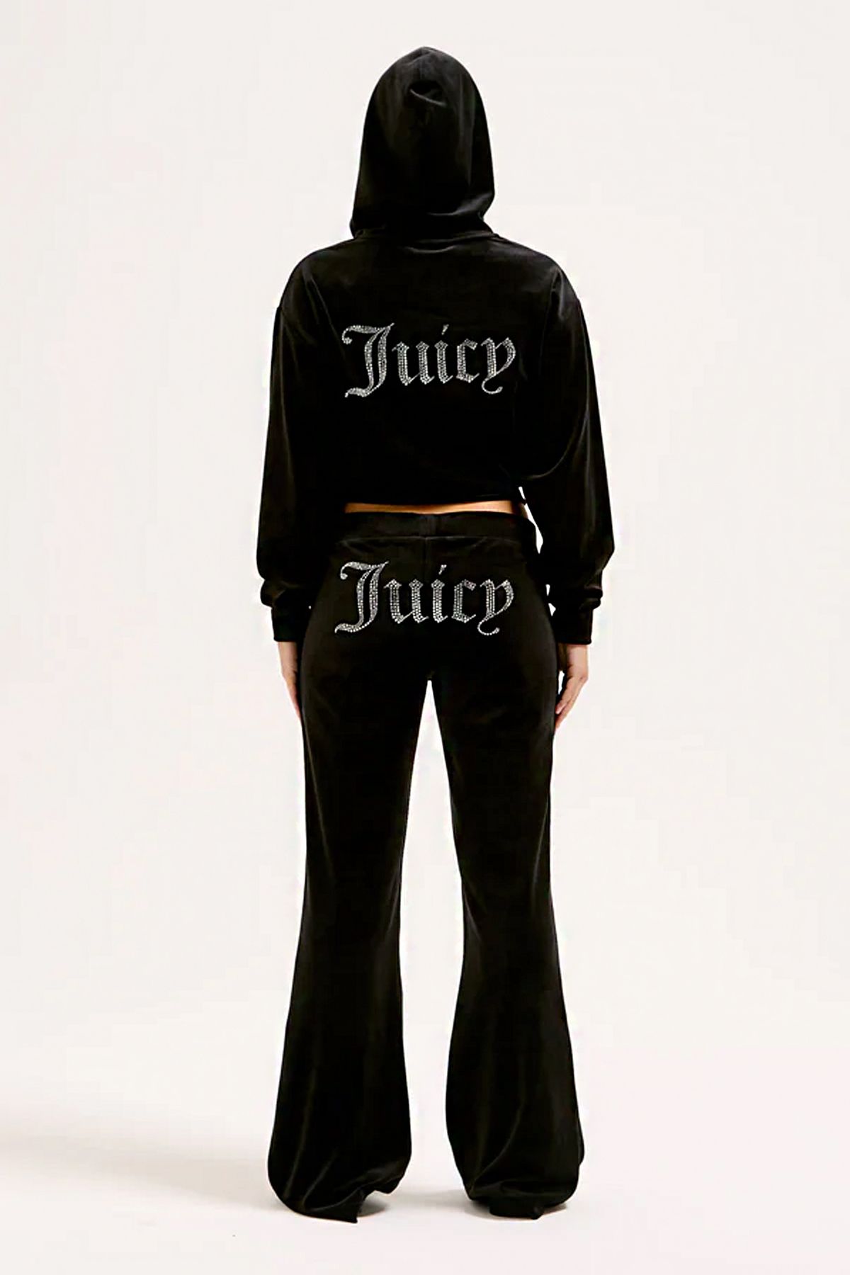 3 ROPE Kadın Kadife Juicy Rhinestone Taş Baskılı Tracksuit Alt Üst Takım