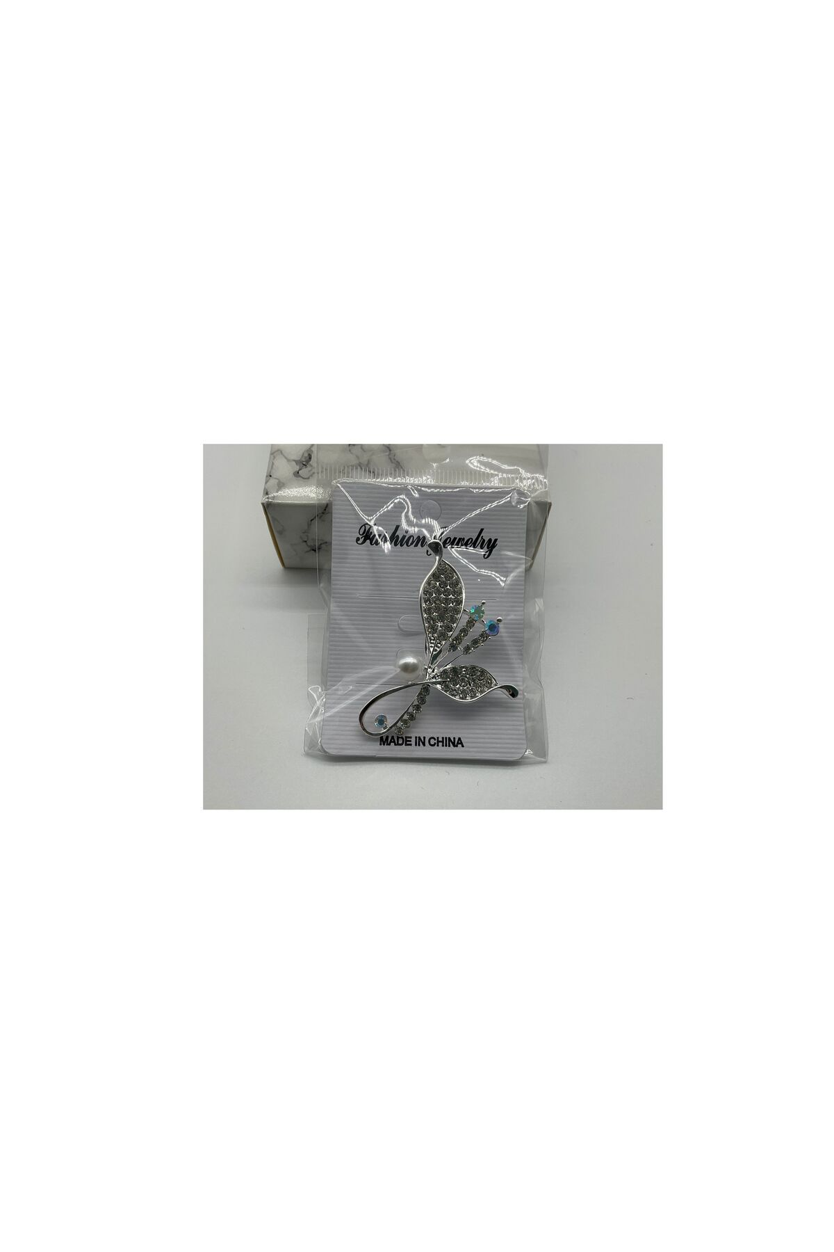 CHIC YAPRAKLI METALİK MAVİ TAŞLI BROŞ