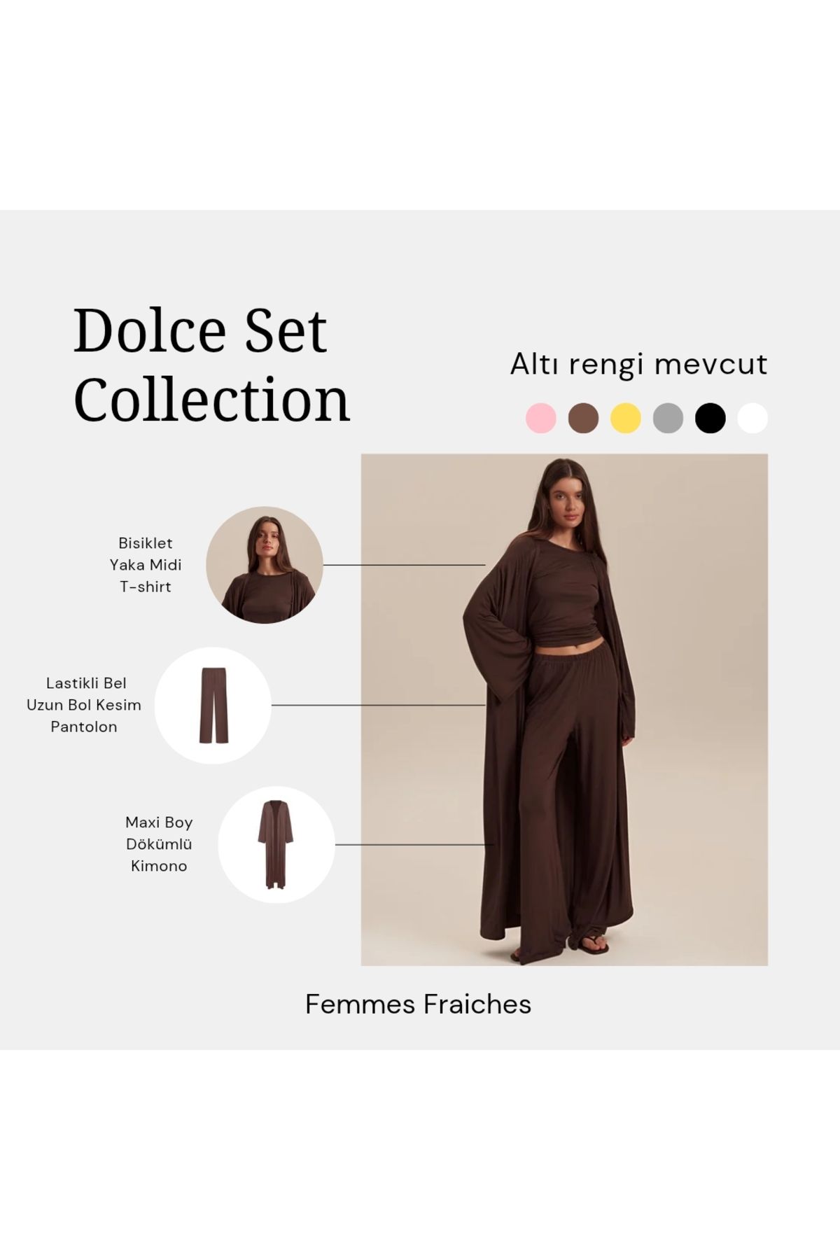 femmes fraiches Femmes Dolce Acı Kahve Set ( Pantolon T-shirt Kimono )