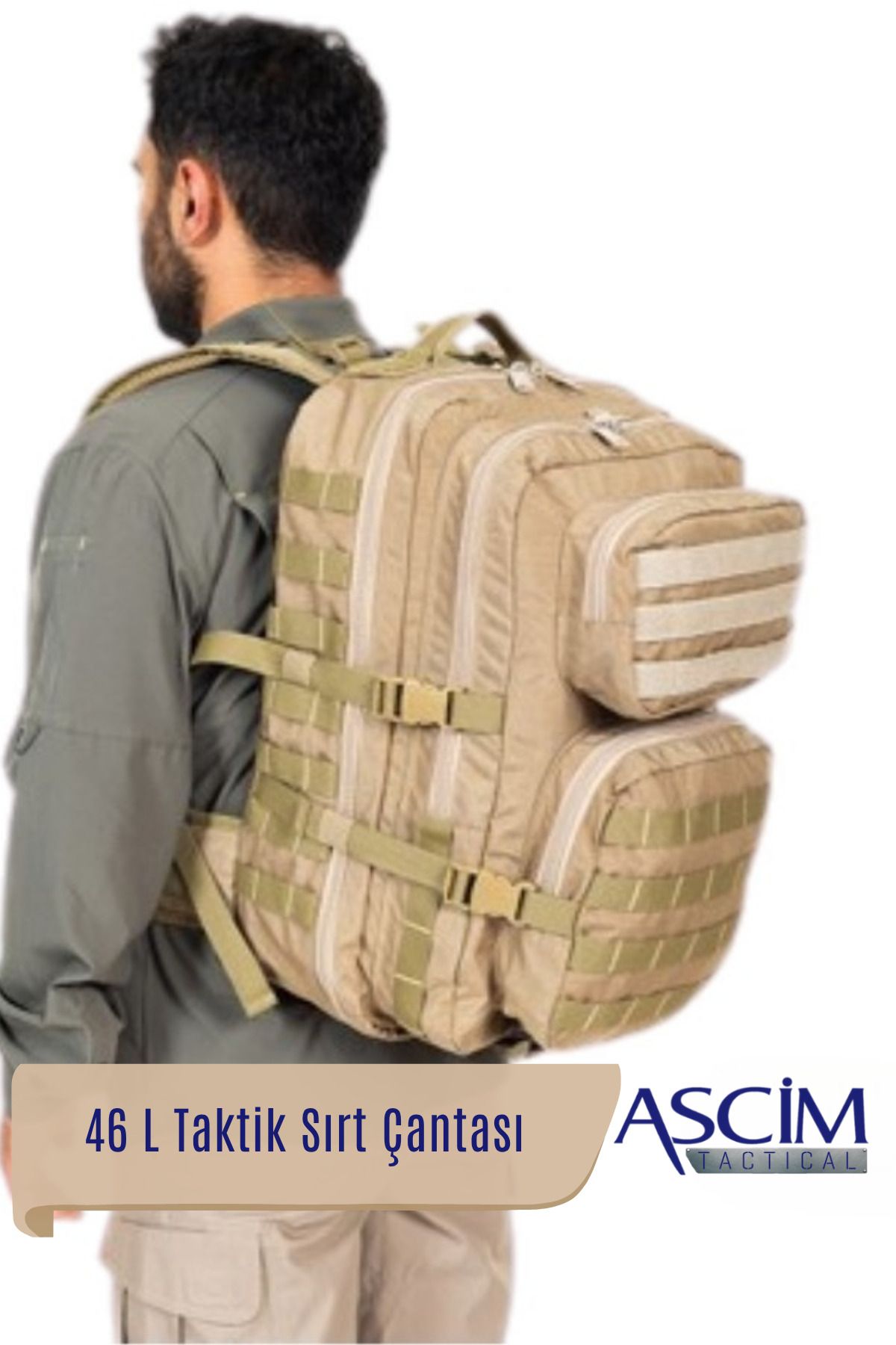 ASCİM Ascim 46 Litre Su Geçirmez Cordura Kumaş Taktik Askeri Kamp Yürüyüş Sırt Çantası
