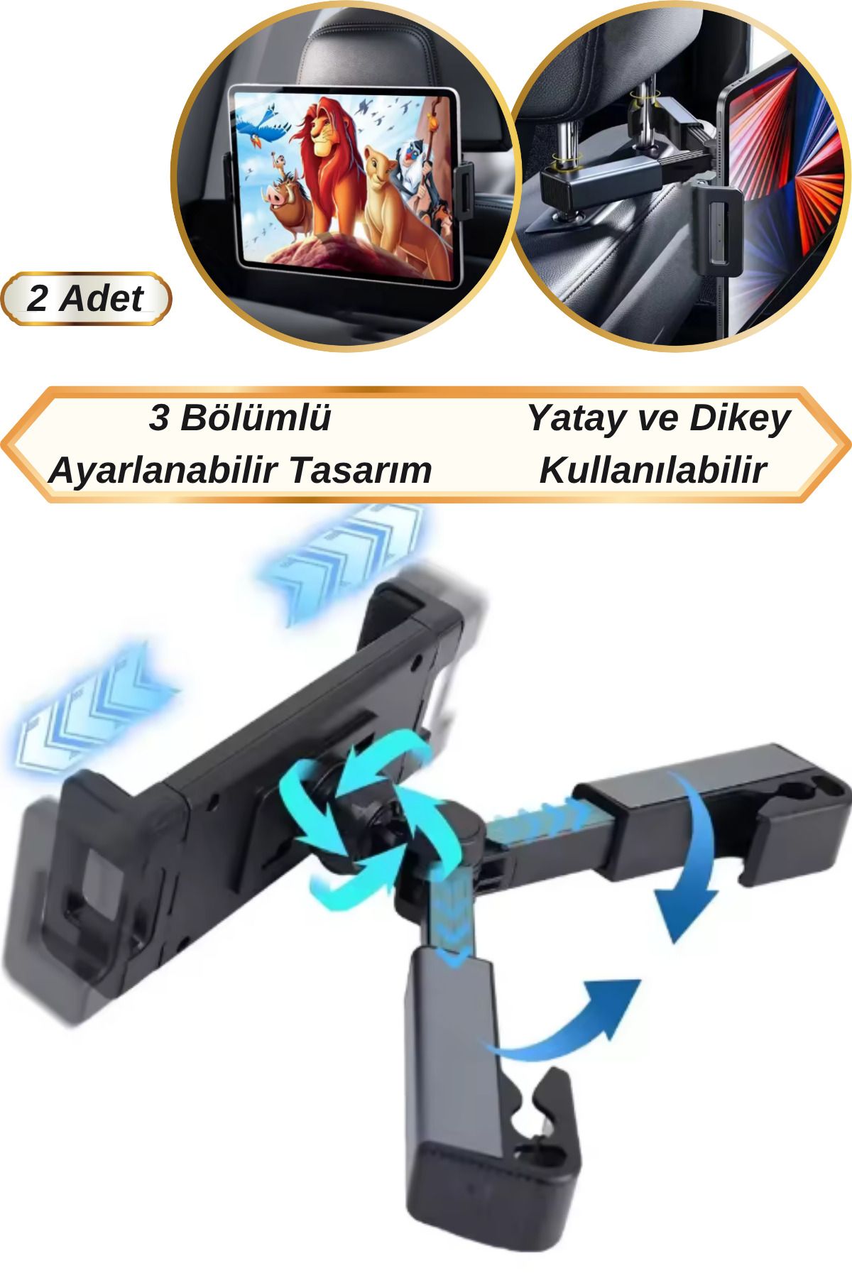 Hane Dostu 2 Adet 360° Dönebilir Ayarlanabilir | Yatay ve Dikey Kullanım Koltuk Arkası Tablet Telefon Tutucu