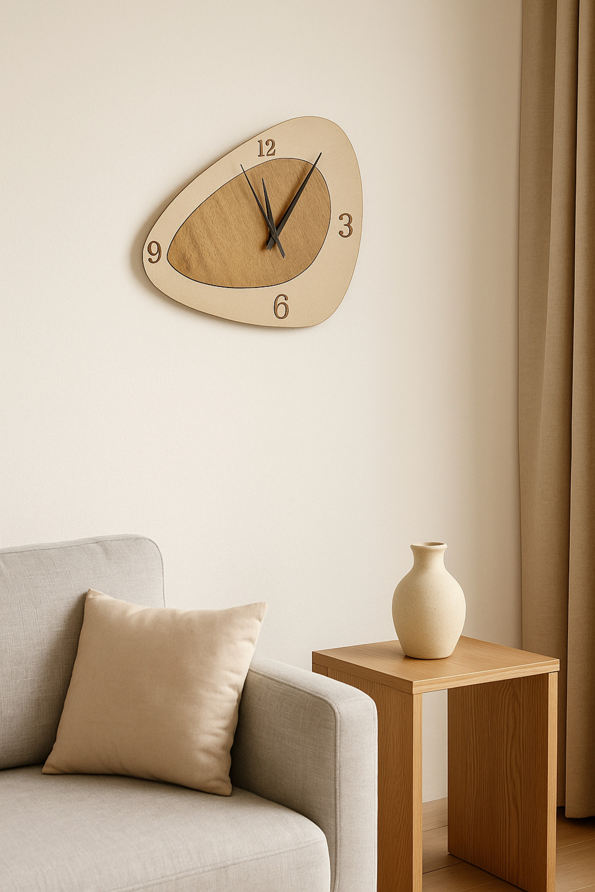 ساعة حائط خشبية صامتة - تصميم من القماش الخشبي وال...