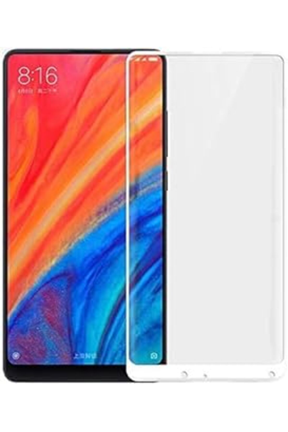Qedii Ehr. Xiaomi Mi Mix 2 Uyumlu Full Kaplayan Temperli 5D Ekran Koruyucu Cam (Beyaz)