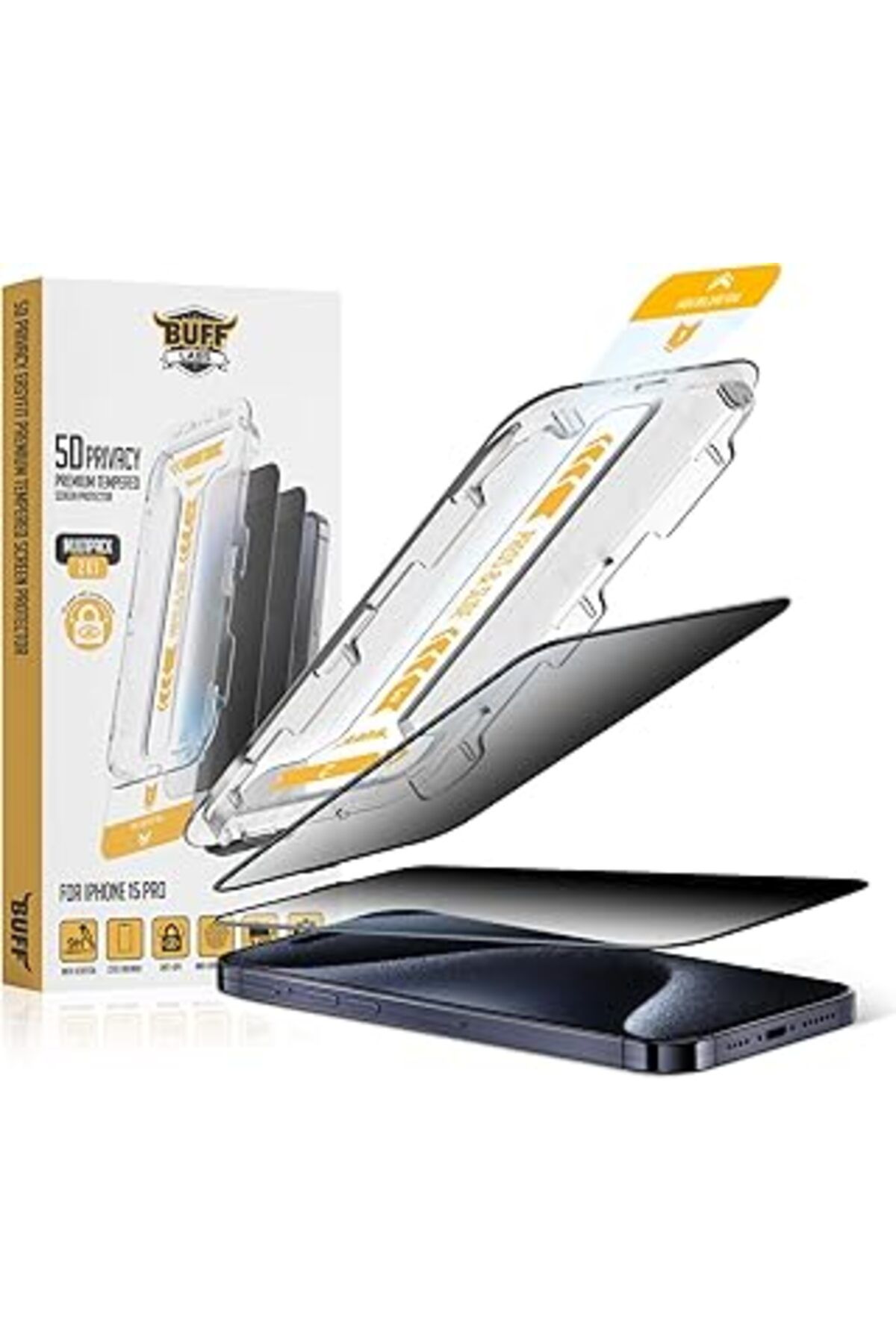 Qedii Buff Labs Iphone 15 Serisi Ile Uyumlu 5D Privacy Easyfit 2 Adet Kolay Uygulama Aparatlı Ekran Koruy