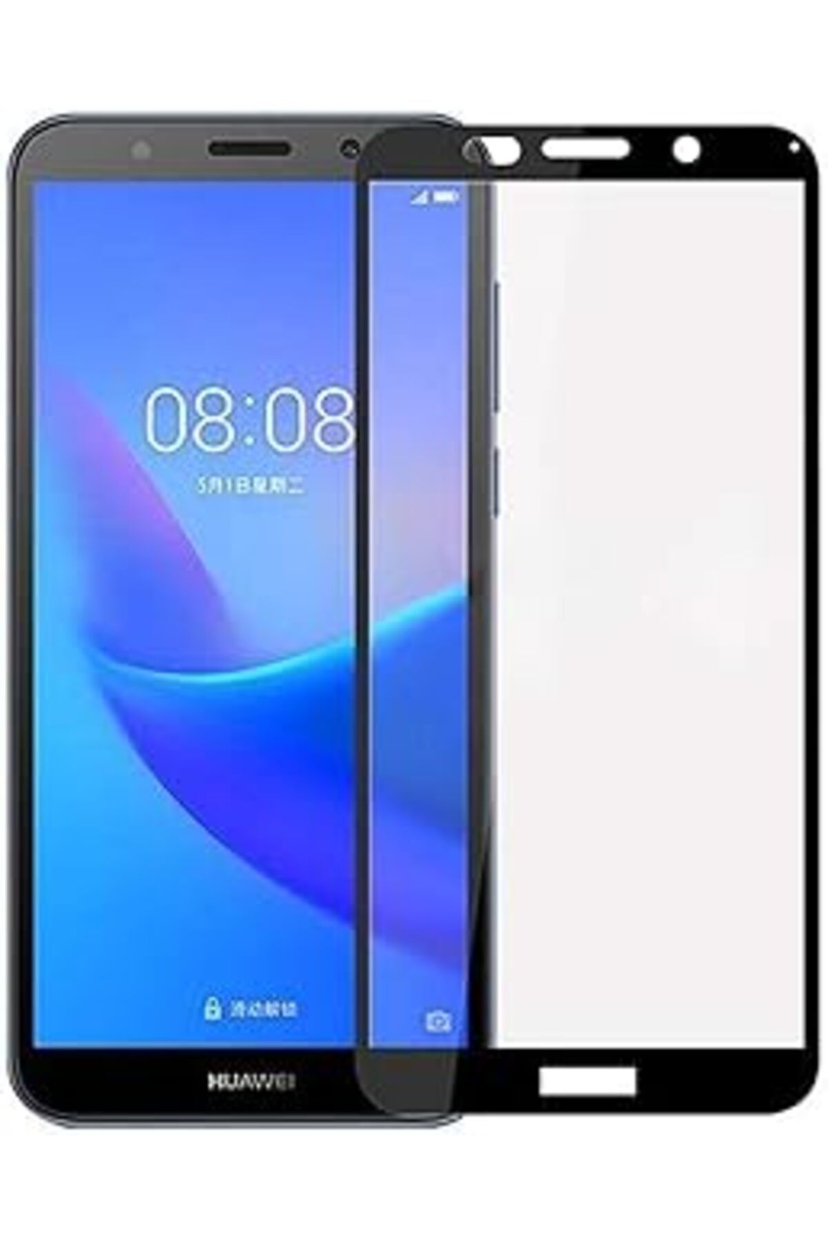 Qedii Microsonic Huawei Y5 2018 Tam Kaplayan Temperli Cam Ekran Koruyucu Siyah