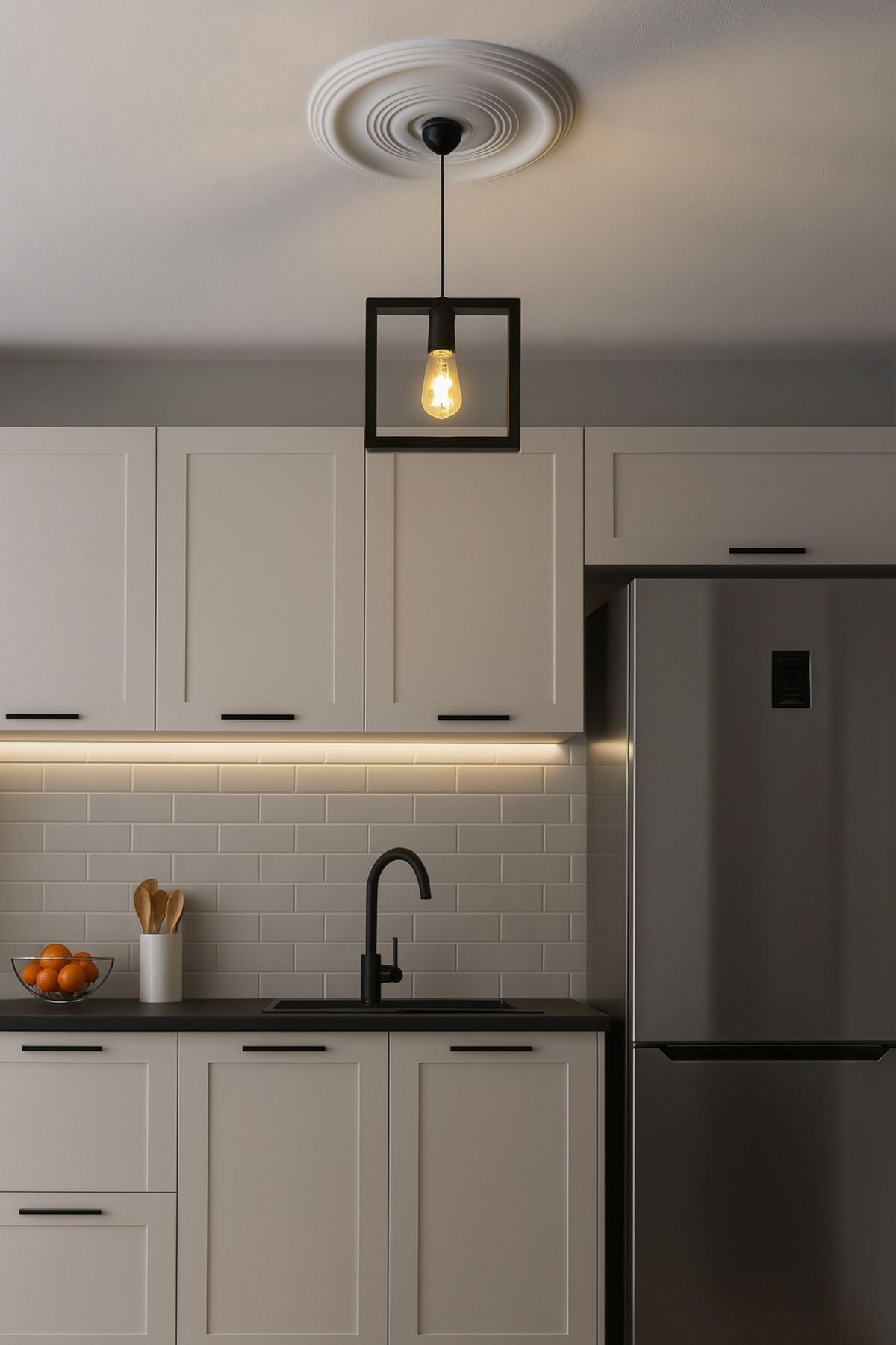 ARTILED Minimal Siyah Metal Kare Çerçeveli Tekli Sarkıt Avize 25x25