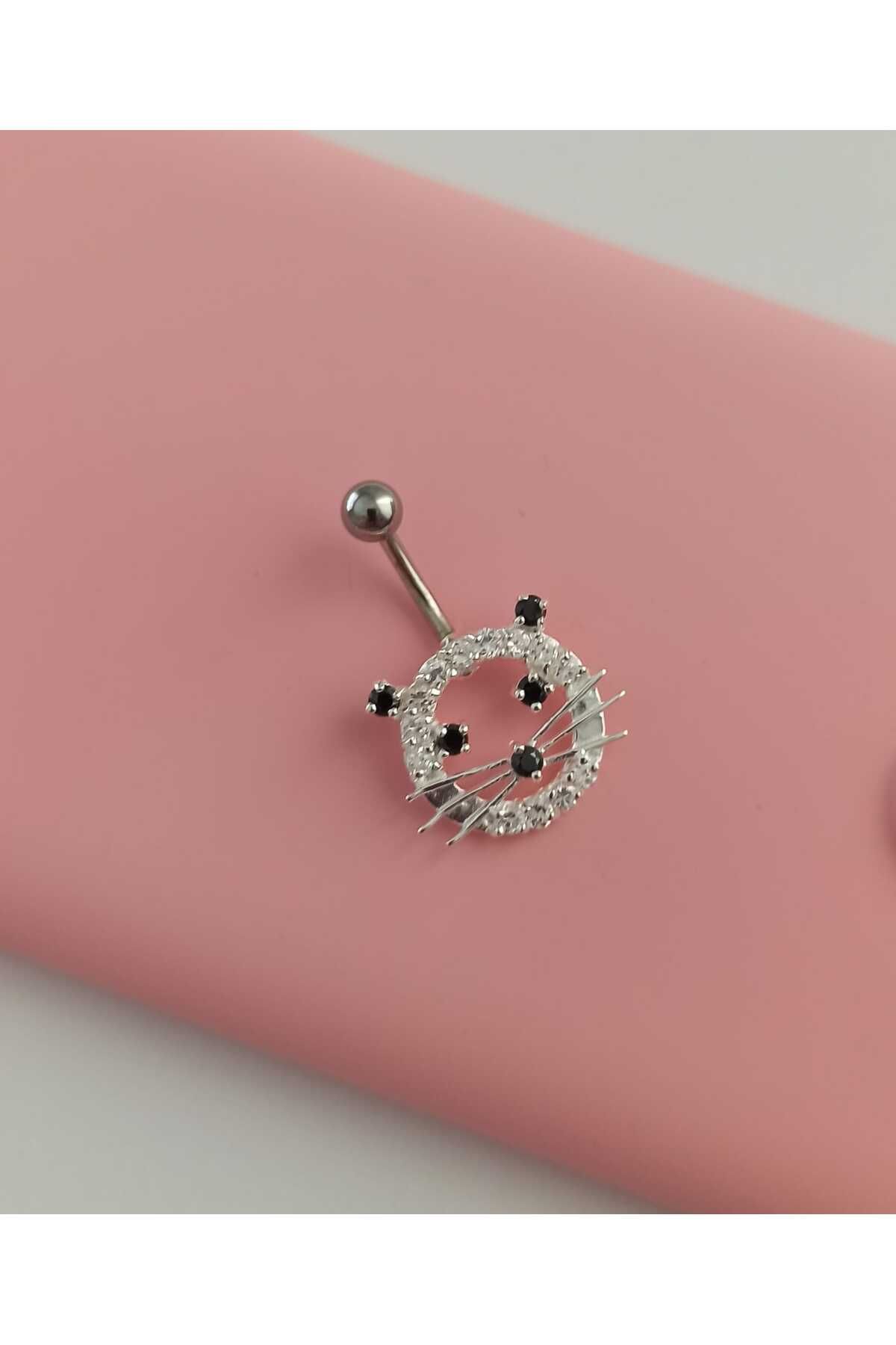 Simge Gümüş 925Ayar Gümüş Kedicik Göbek Piercing