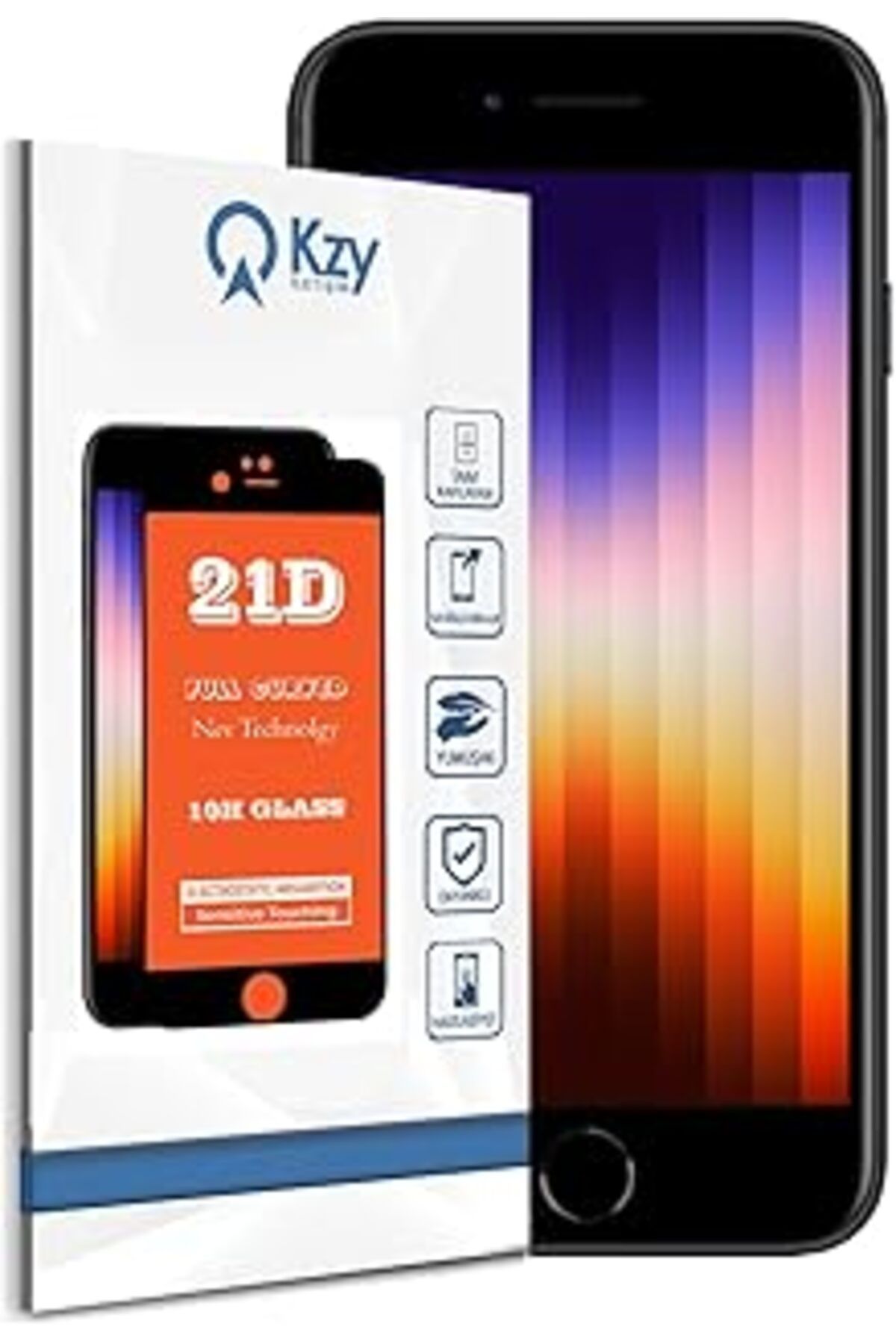Qedii Kzy İletişim Apple Iphone Se 3 2022 Ile Uyumlu Tam Kaplayan 21D Temperli Ekran Koruyucu Cam