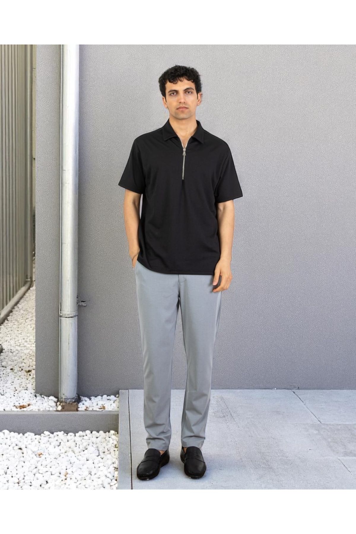 VOGUEMET Erkek Polo Yaka Fermuarlı Tişört | Rahat Kalıp Kısa Kollu Yazlık Model