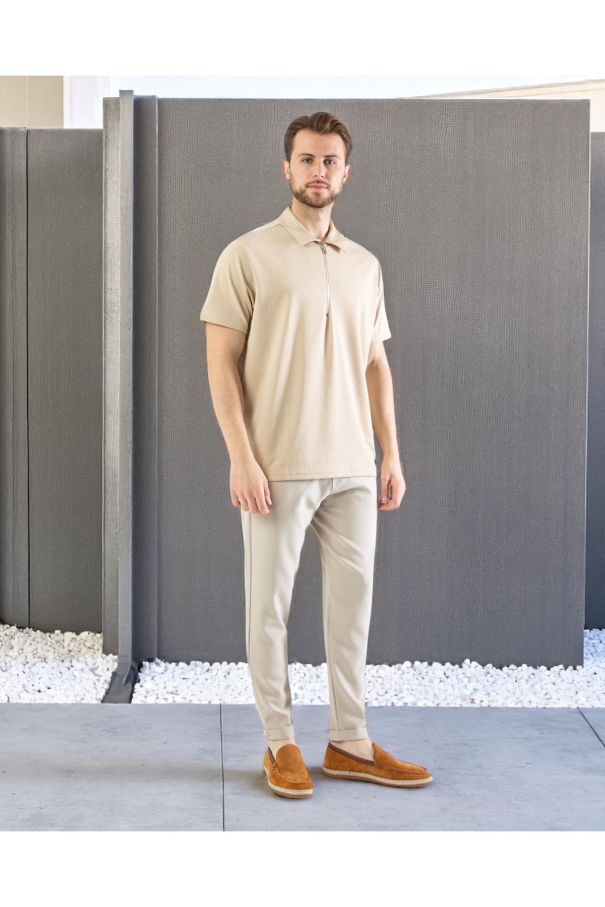 VOGUEMET Erkek Polo Yaka Fermuarlı Tişört | Rahat Kalıp Kısa Kollu Yazlık Model