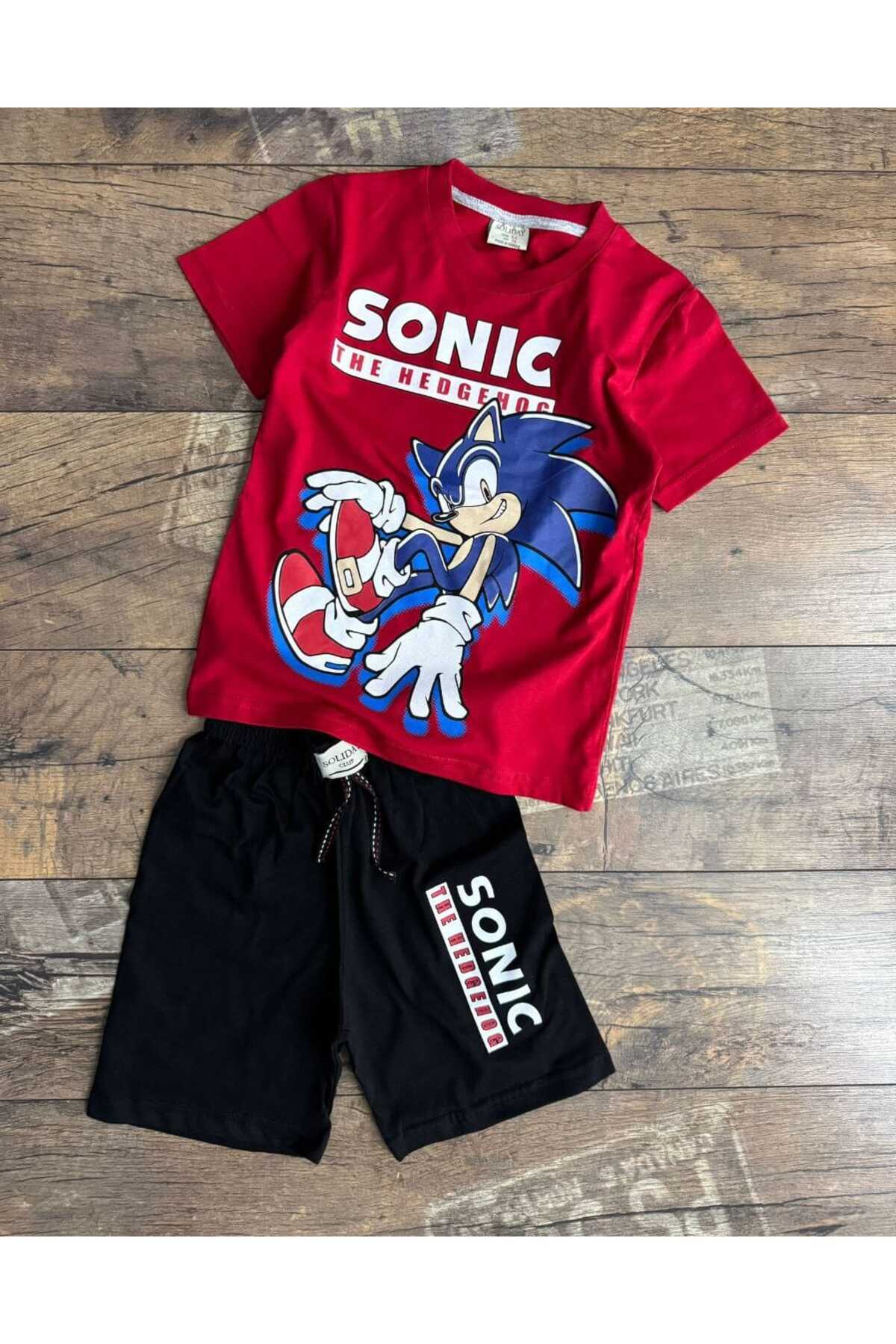 MODA Παιδικό σετ σορτς Sonic με γάτα 100% Βαμβάκι με άδεια χρήσης κόκκινο μπλ...