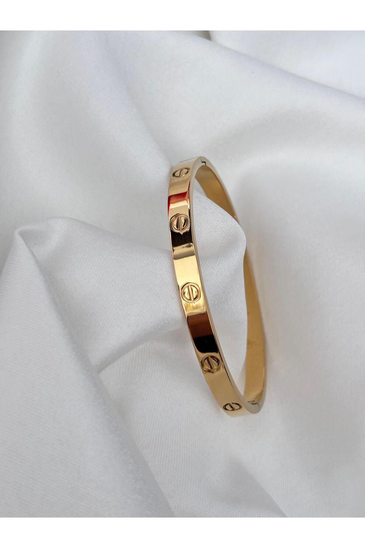 Bellamy Jewelry Çelik Gold Model Kalın Kelepçe Bileklik 65mm