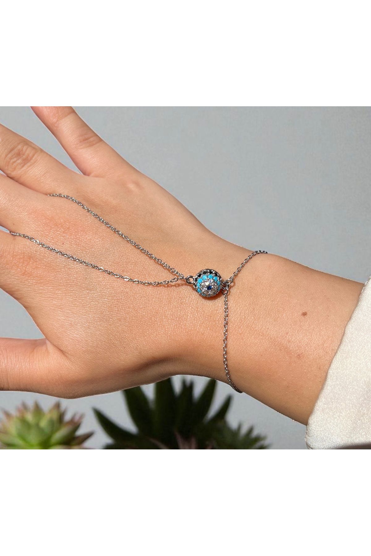 Lilac Jewelry Paslanmaz Çelik Gümüş Renk Nazar Boncuklu Şahmeran Bileklik
