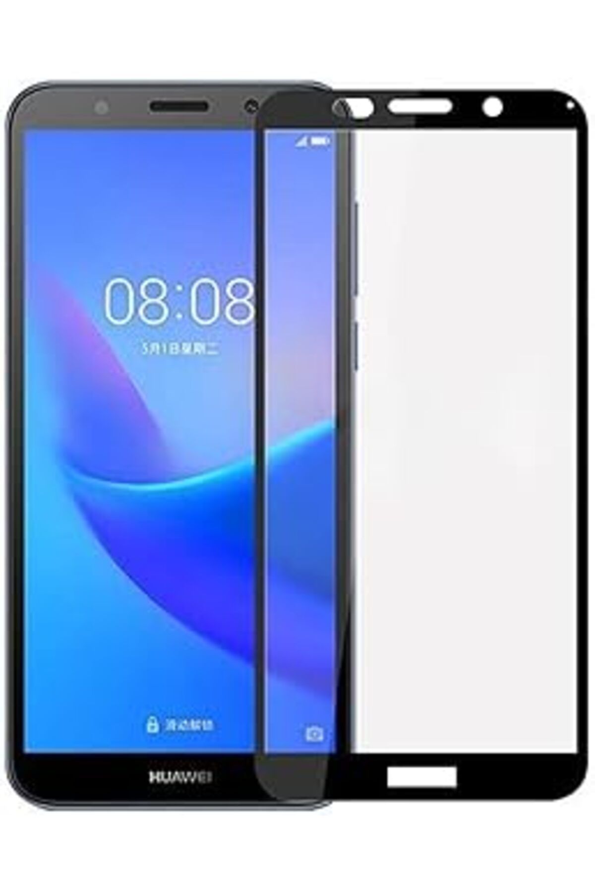 Qedii Ehr. Huawei Y5 2018 Uyumlu Full Kaplayan Temperli 5D Ekran Koruyucu Cam (Siyah)