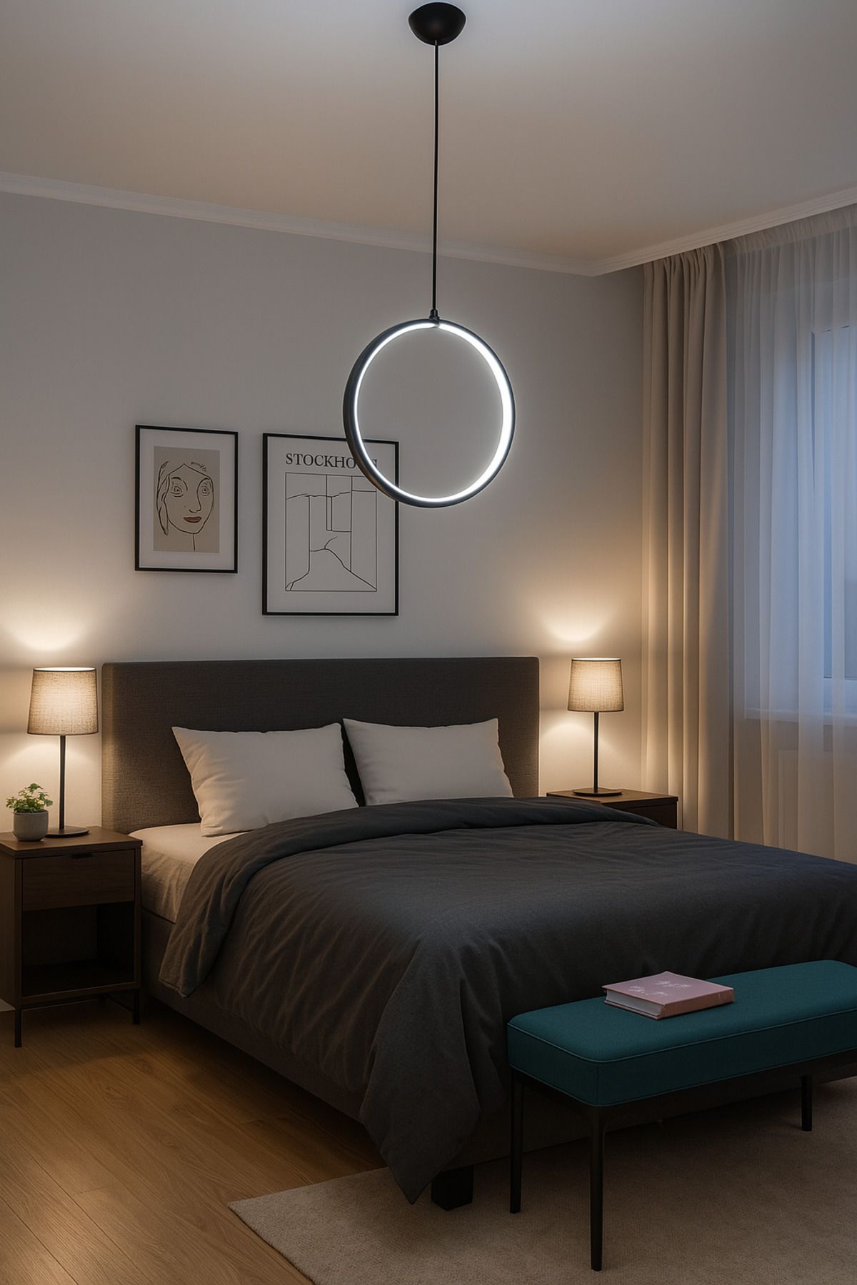 ARTILED Modern Siyah LED Halka Avize – Yatak Odası ve Salon İçin Tekli Sarkıt Aydınlatma