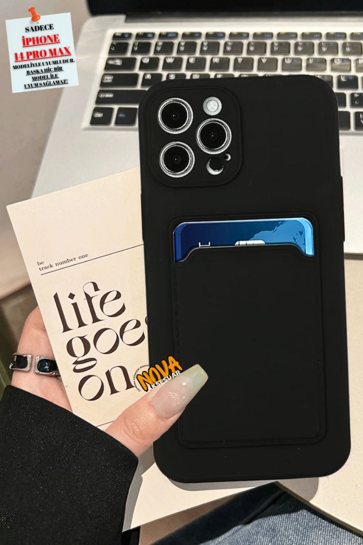 cepmoda iPhonE 14 PRO uyumlu | Kartlıklı Slim Telefon Kılıfı - Yumuşak iNce Silikon Kapak | SİYAH