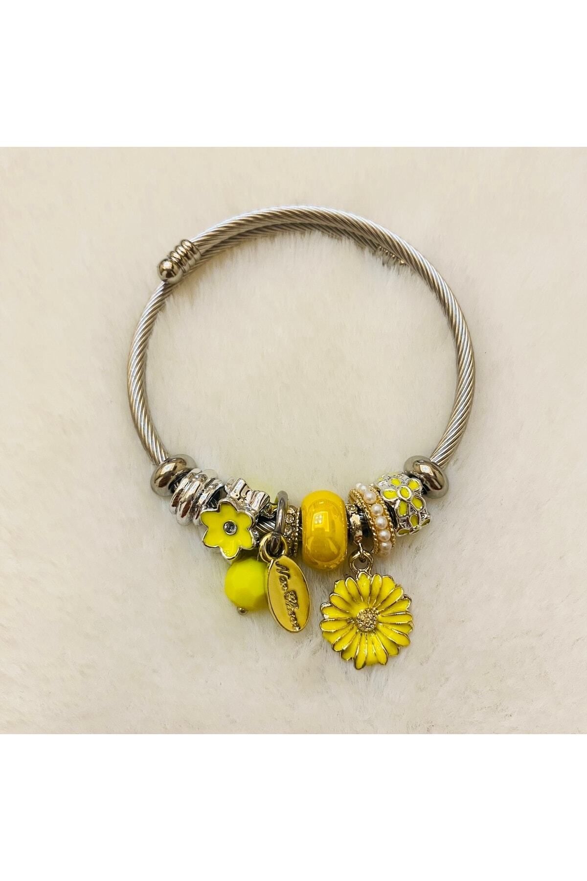 HEDİYEBOHÇAM Model Charm Bileklik Çiçekli Çelik Kadın Bileklik
