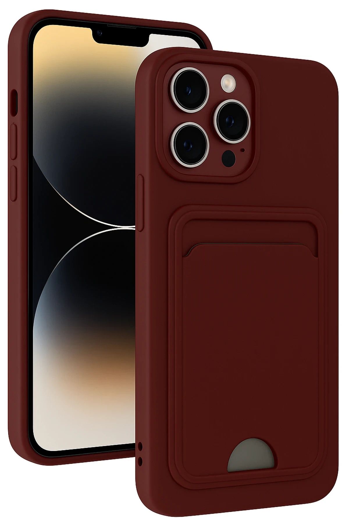 cepmoda iPhonE 13 PRO uyumlu | Kartlıklı Slim Telefon Kılıfı - Yumuşak iNce Silikon Kapak | BORDO