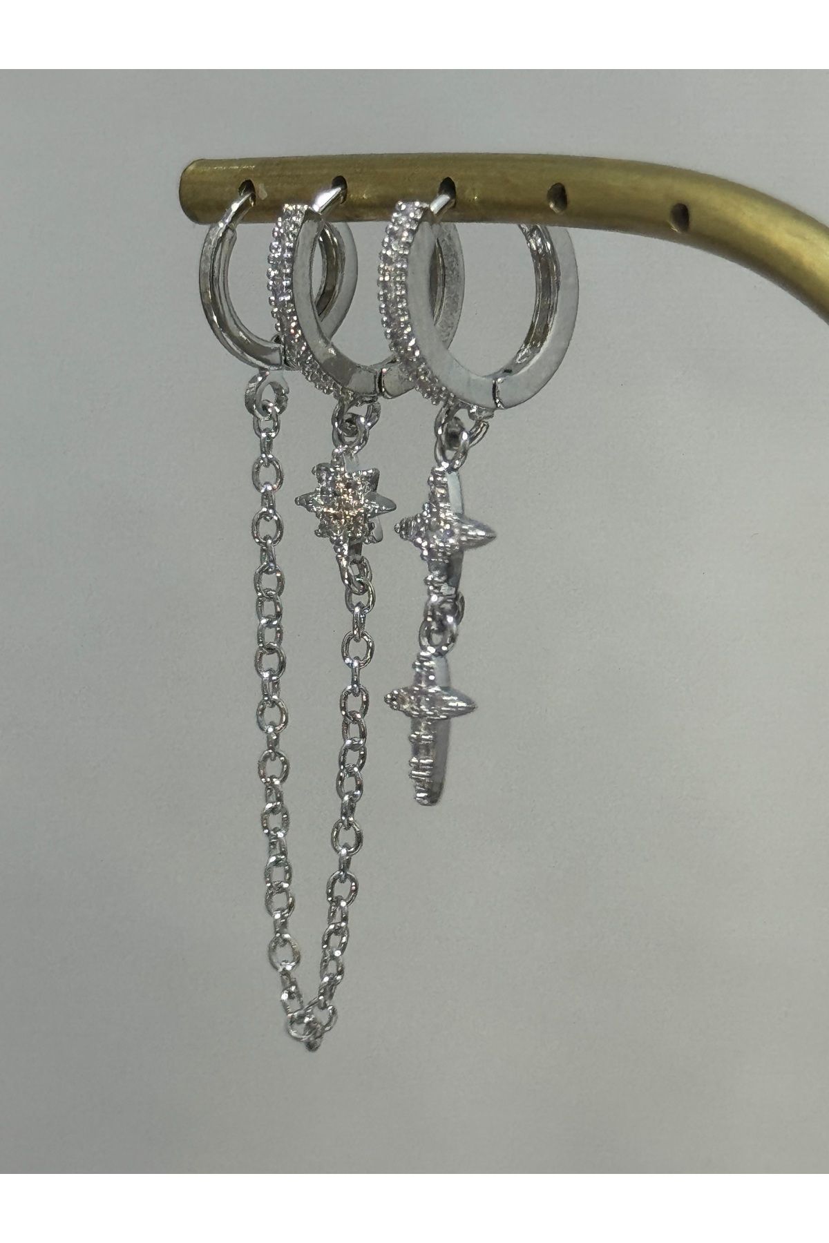 XUPING JEWELRY 316L zirkon taşlı üçlü çelik küpe paslanmaz kararmaz