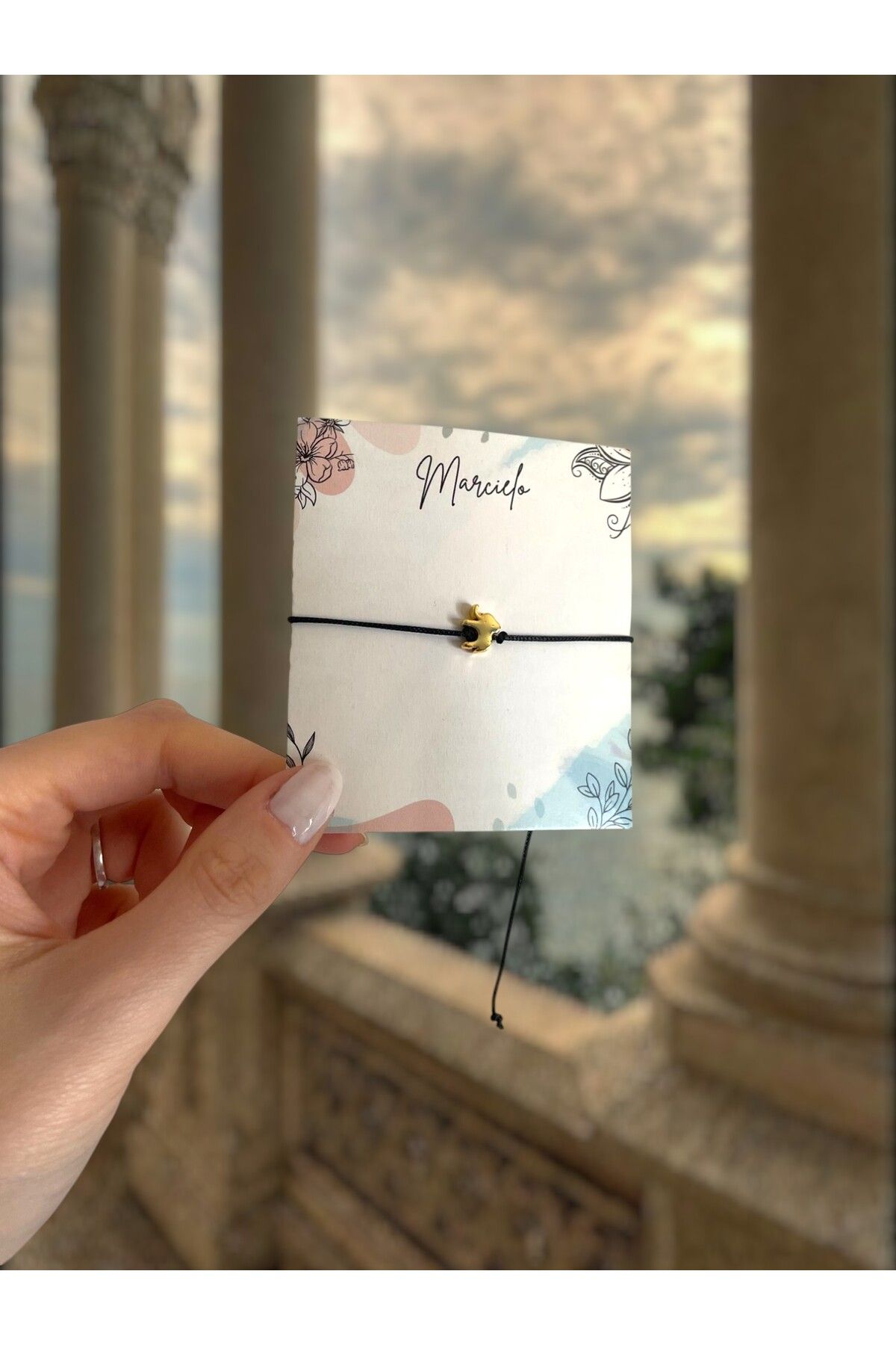 MARCİELO Accessories Altın Renk Fil Figürlü Siyah İpli Ayarlanabilir Minimal Bileklik – El Yapımı