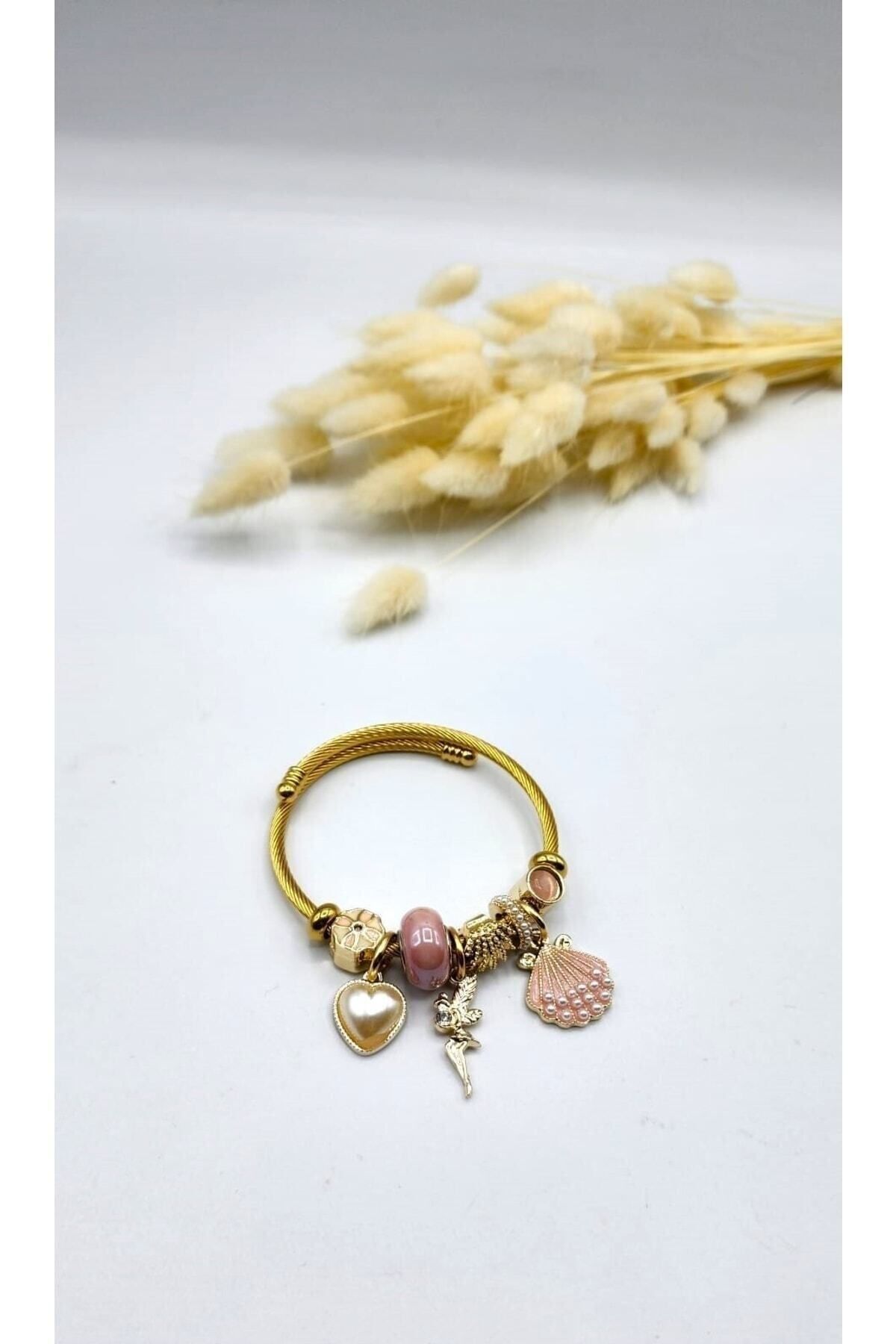 HEDİYEBOHÇAM Gold Deniz Kabuğu Model Çelik Charm Bileklik